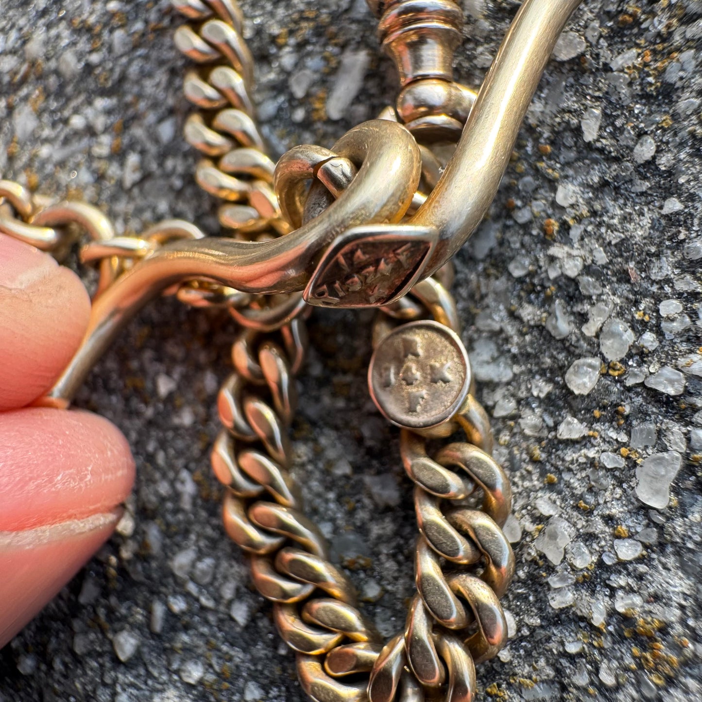 1924 Solid 14k Yellow Gold Double Albert Curb Link Watch Chain Necklace (23”)