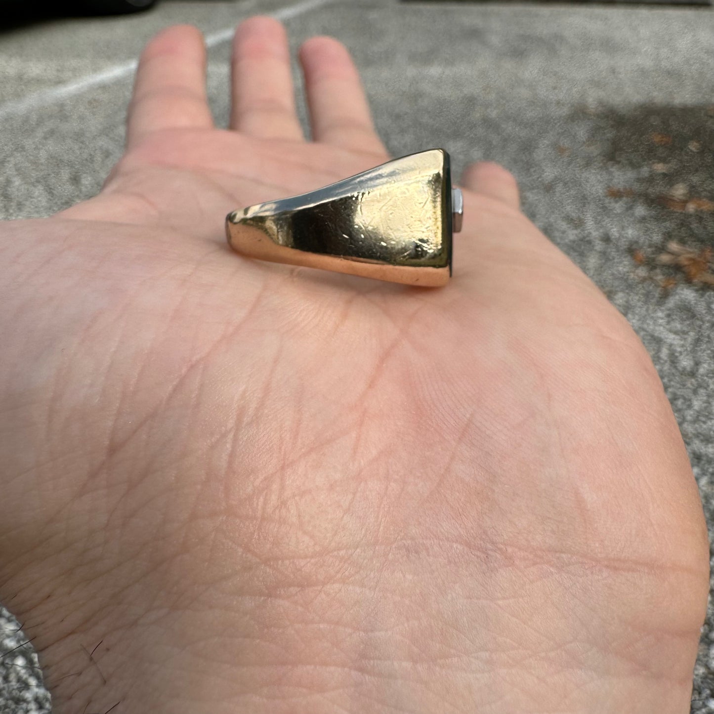 1930’s 10k Yellow Gold Art-Deco Bloodstone Diamond Solitaire Solid Backed Signet Ring (10.5)