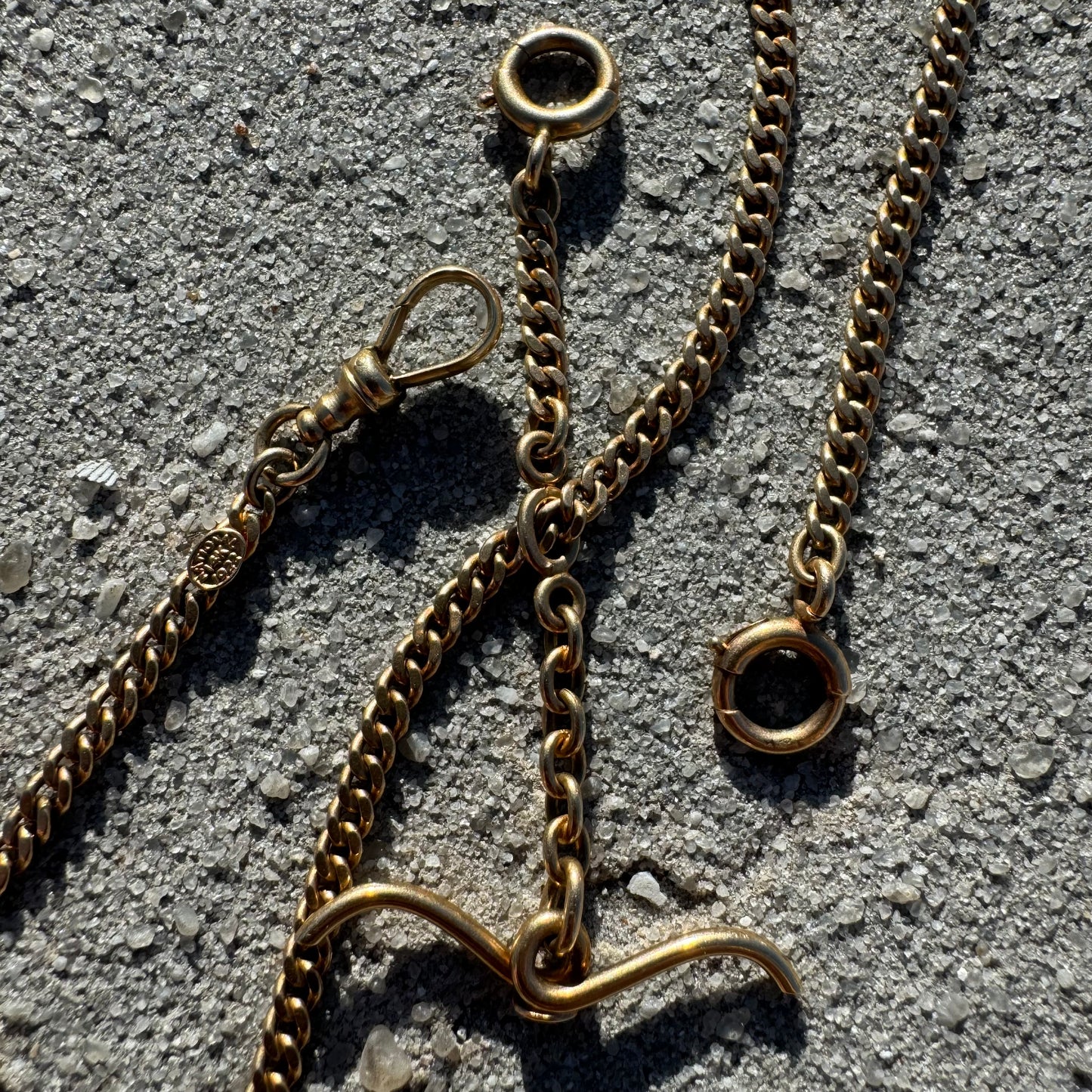 1922 Solid 14k Buttery Yellow Gold Sliding Double Albert Curb Link Watch Chain Necklace (22.25”)