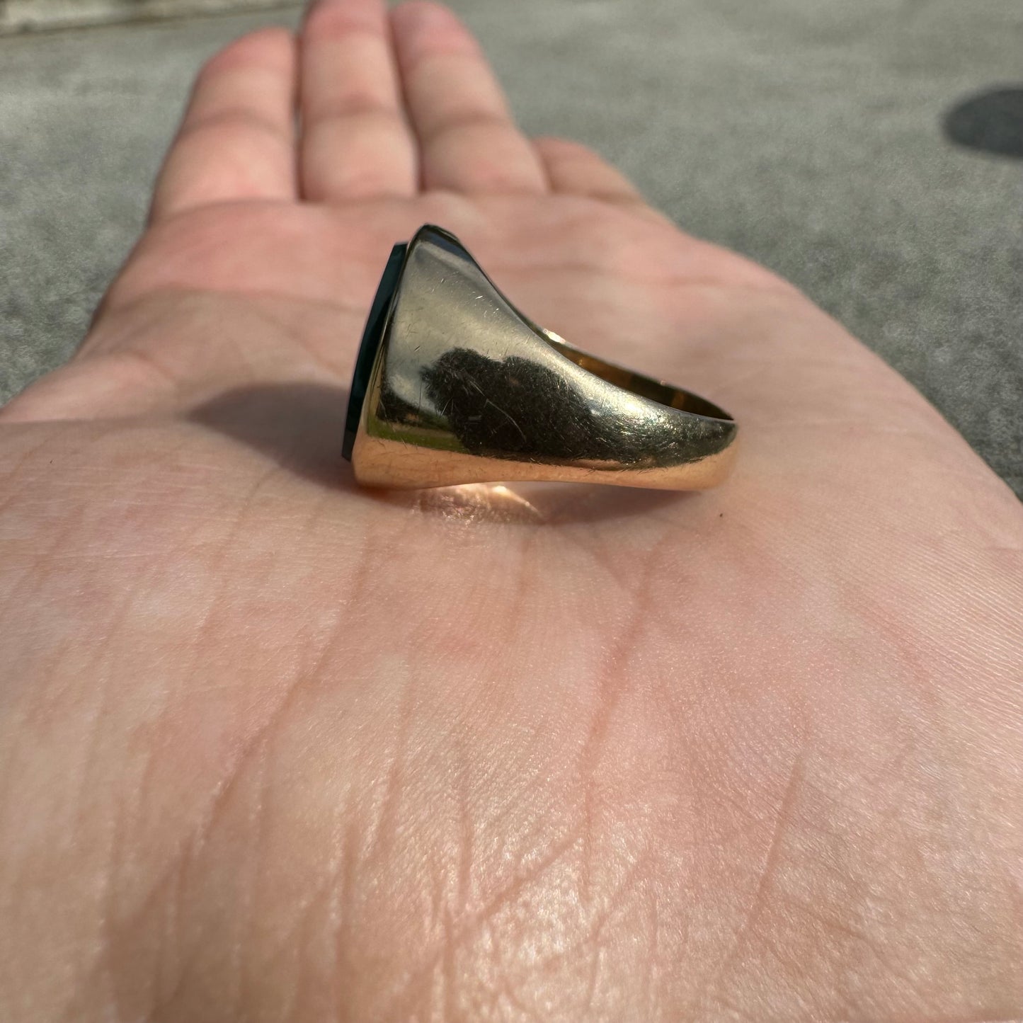 1930’s Bloodstone 10k Yellow Gold Signet Ring (9.25)