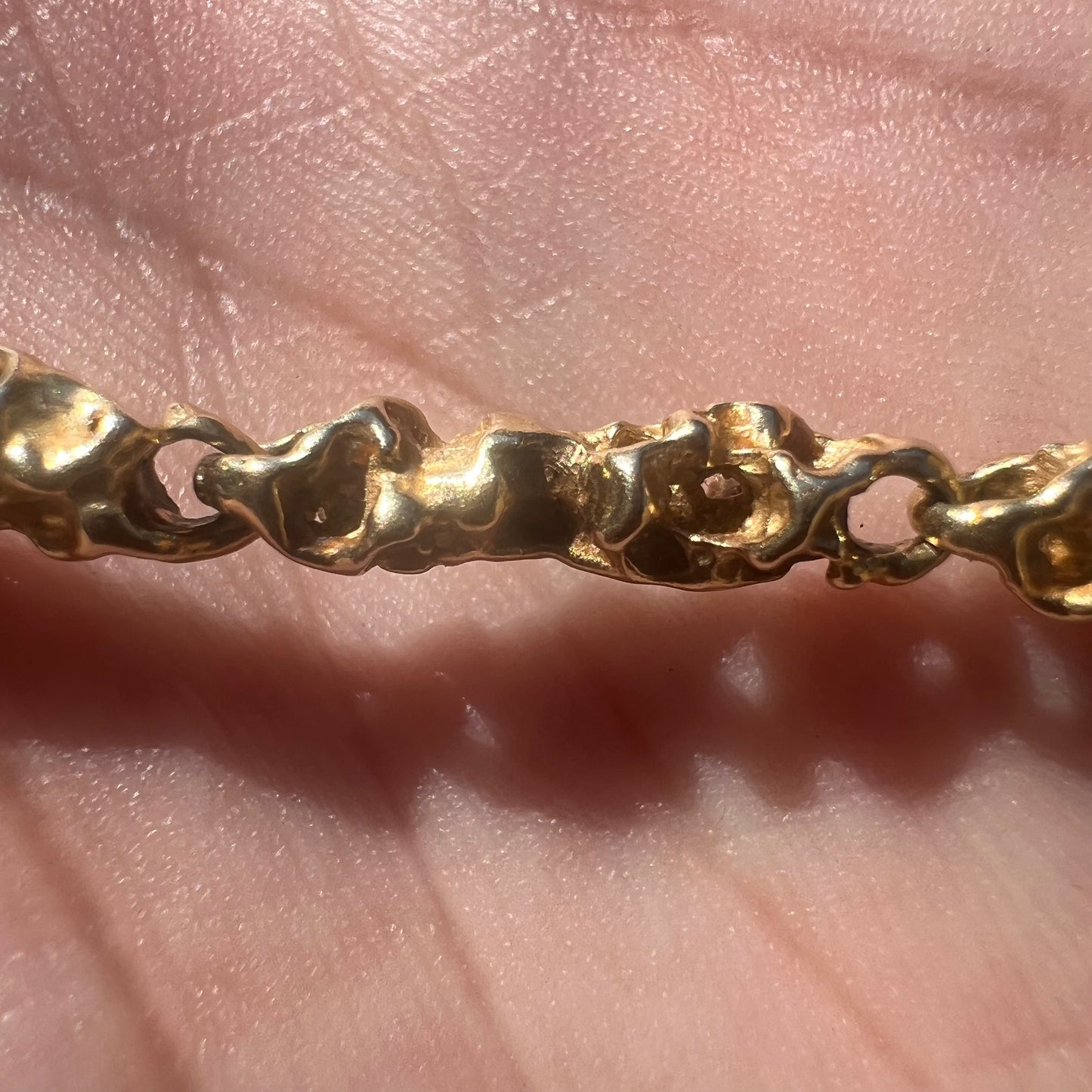 Mid-Century Solid 14k Yellow “Pirate” Gold Freeform Nugget Link Necklace (21”)