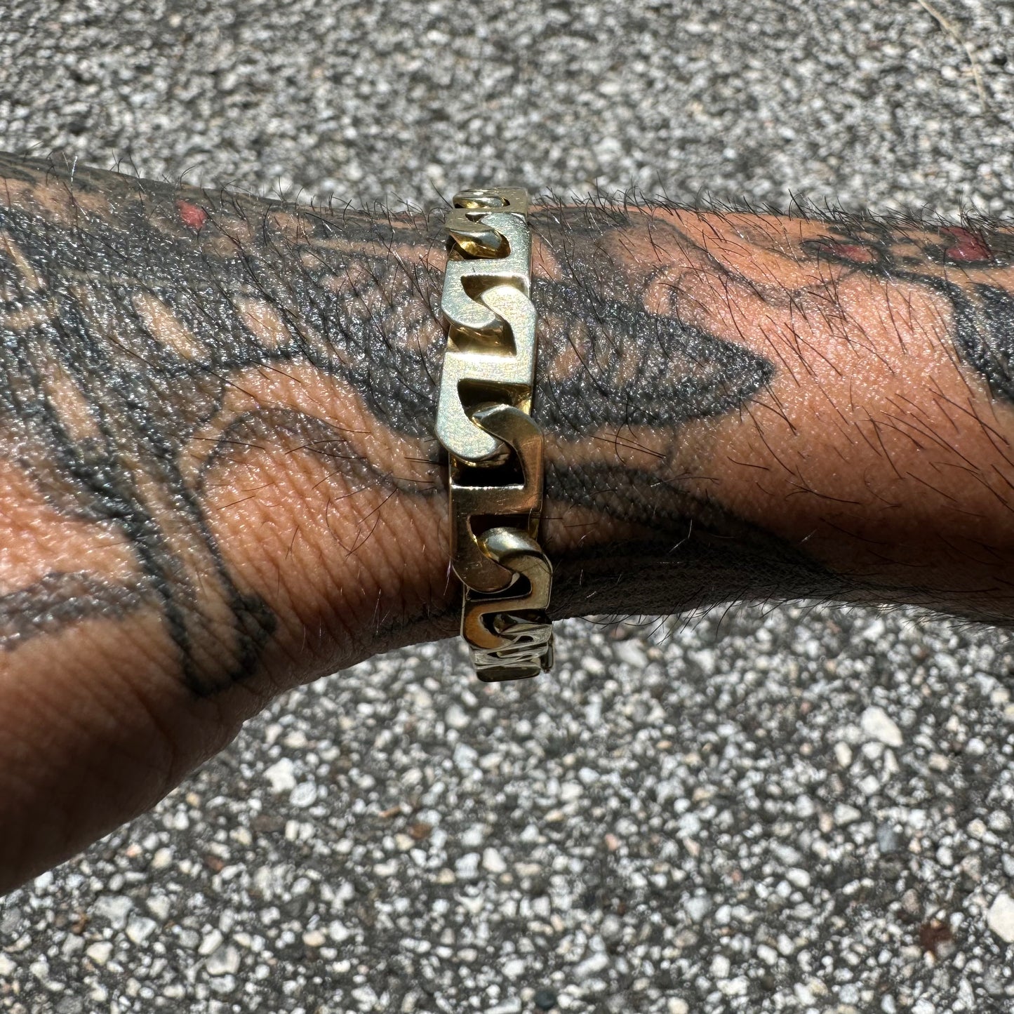 Vintage Solid 14k Yellow Gold Heavyweight Chunky Blocked Mariner Link Bracelet (7.5”)