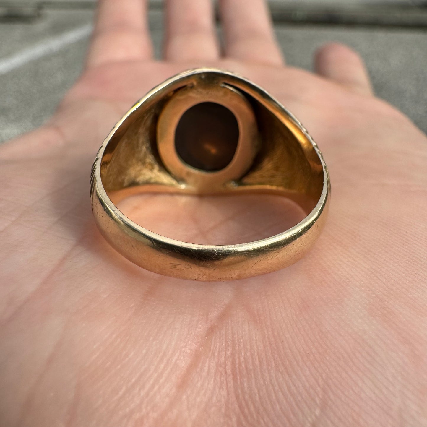 Mid-Century 10k Yellow Gold Mexican Fire Agate Signet Ring (9.75)