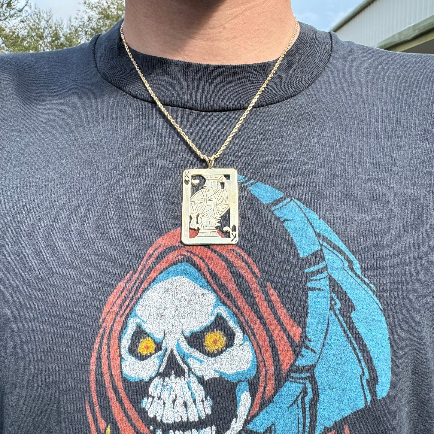 Vintage Solid 14k Yellow Gold Custom Hand Made Suicide King Pendant
