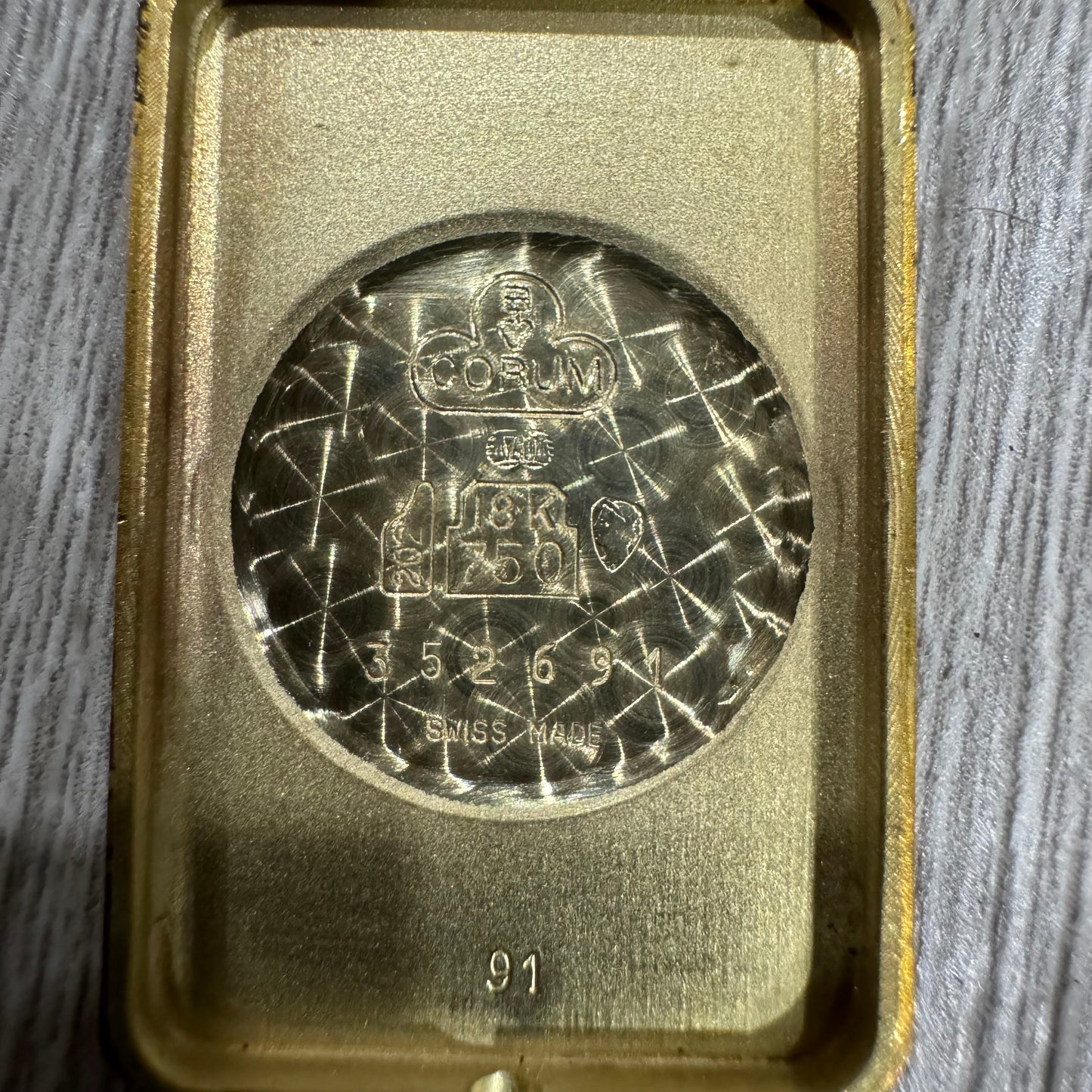 Rare 1980’s Corum UBS 10 Gram Pure 999.9 Gold Ingot Bar Diamond Watch Pendant