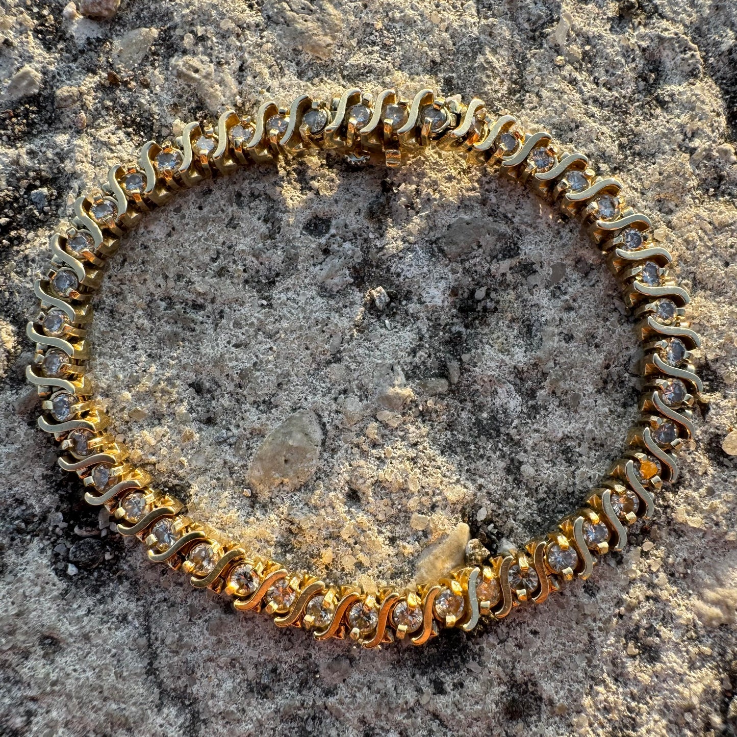 Vintage Solid 14k Yellow Gold 3.0ctw Natural Diamond Heavyweight S-Link Tennis Bracelet (7.25”)