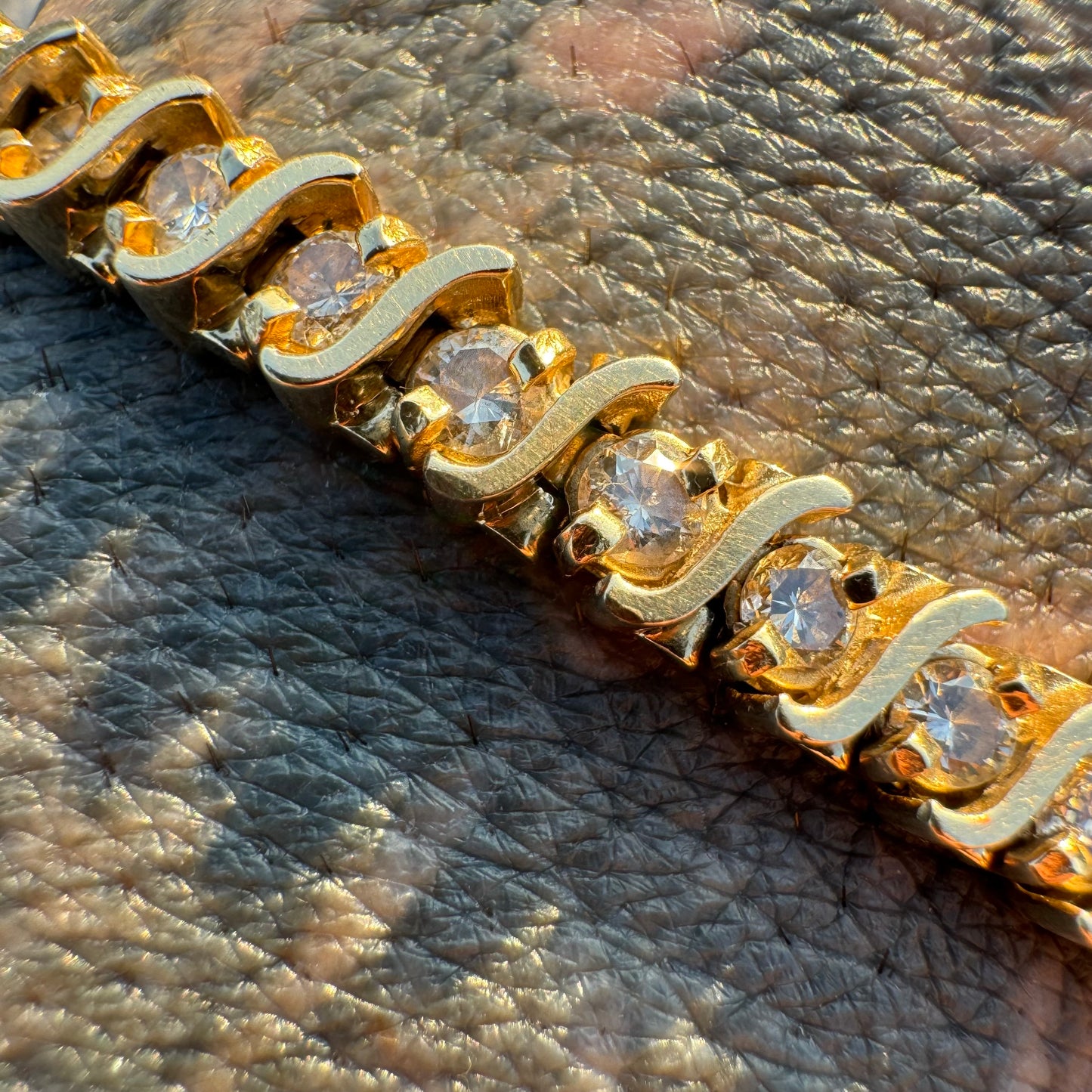 Vintage Solid 14k Yellow Gold 3.0ctw Natural Diamond Heavyweight S-Link Tennis Bracelet (7.25”)