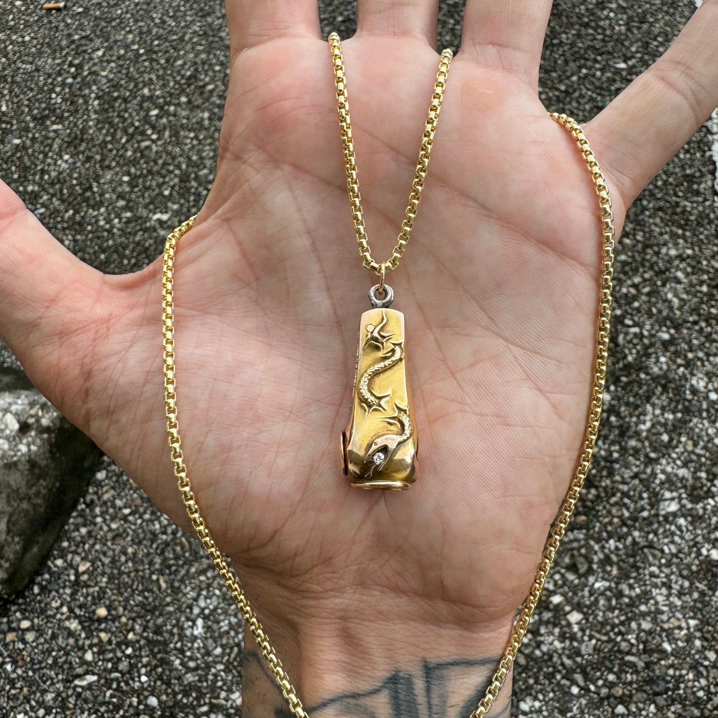Circa 1910’s Art Nouveau 10k Gold Snake Cigar Cutter Fob Pendant