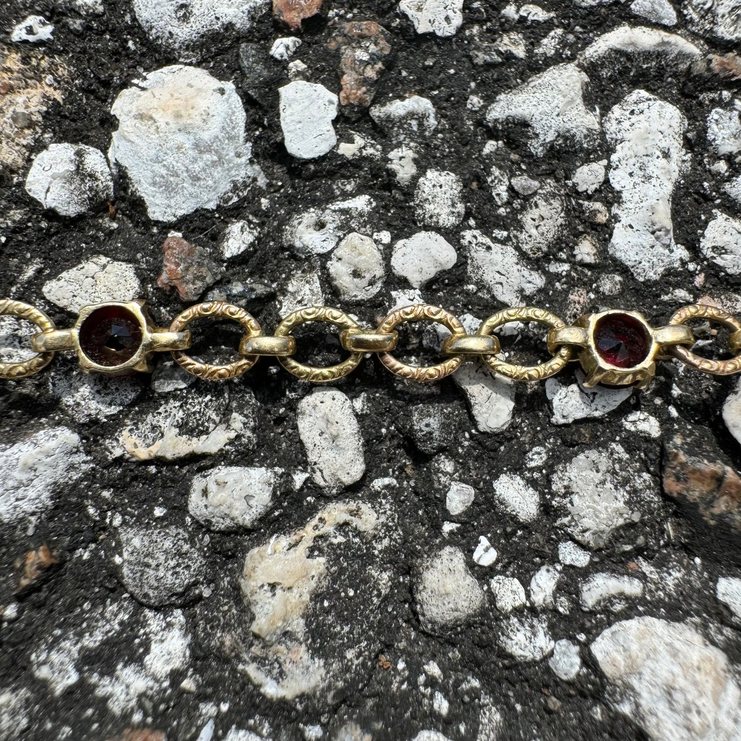 Early 1900’s Solid 18k Gold Rose Cut Garnet Bracelet (7.25”)