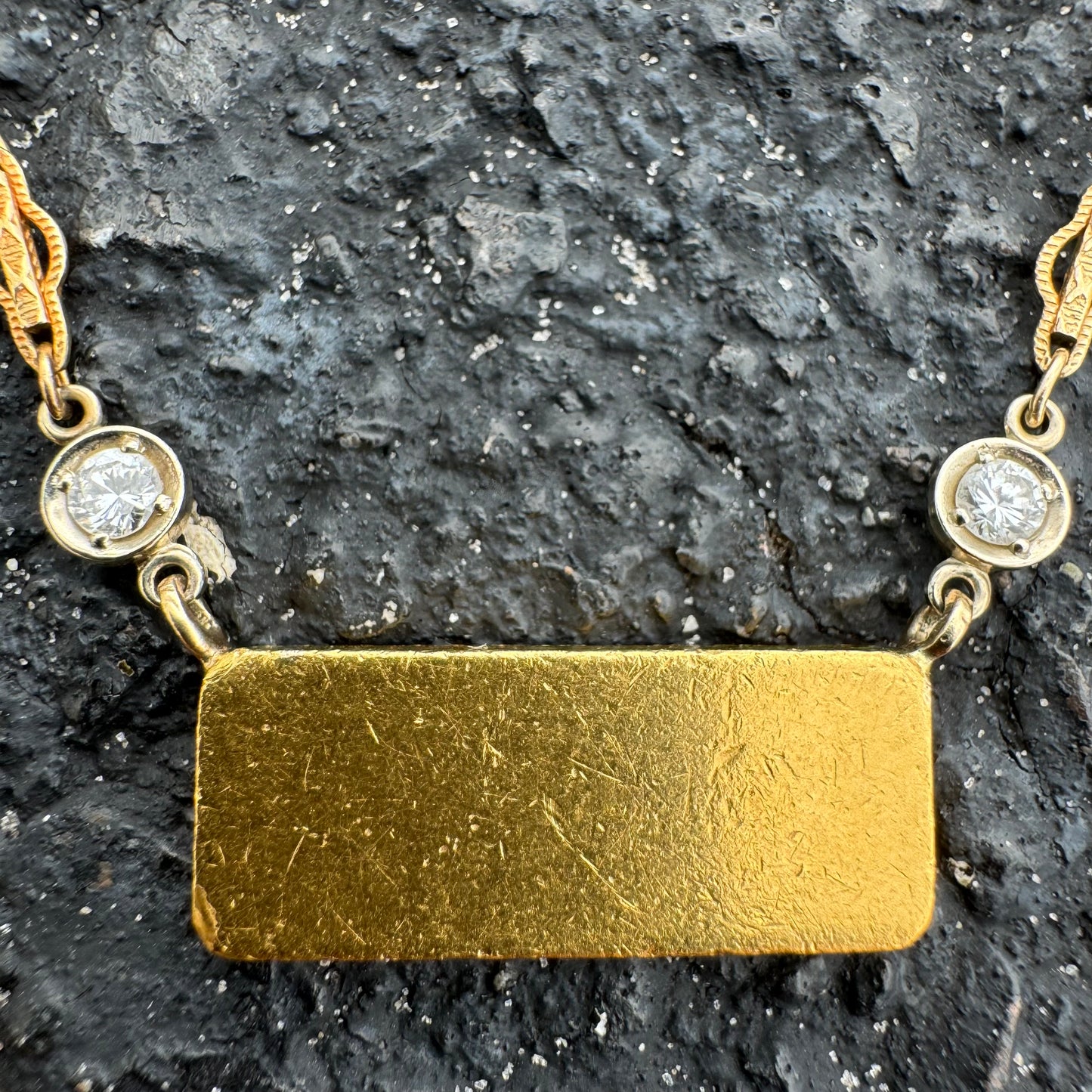 1960’s Degussa Pure 24k Gold 10g Bar .25ctw Diamond Necklace (16”)