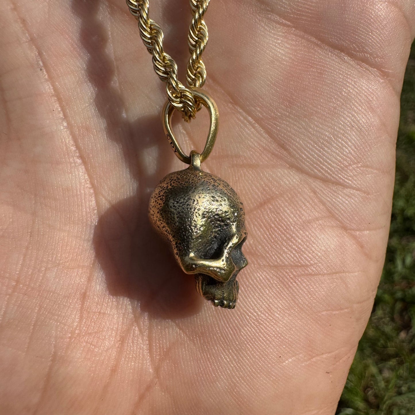 David Yurman Solid 18k Yellow Gold Memento Mori Skull Amulet Pendant