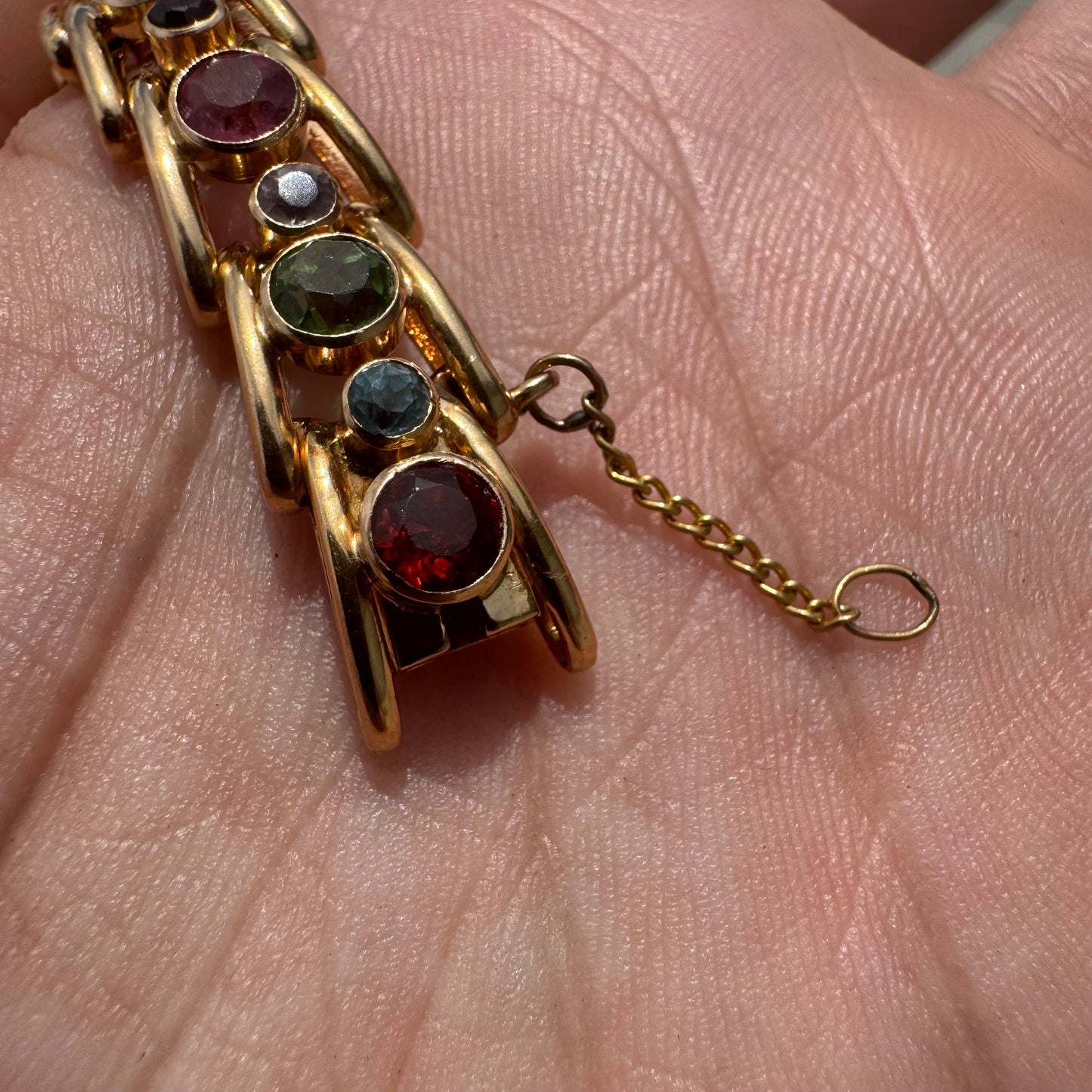 Vintage Solid 18k Gold 7.0ctw Bezel Set Natural Multi Precious Gemstone Bracelet (7.25”)
