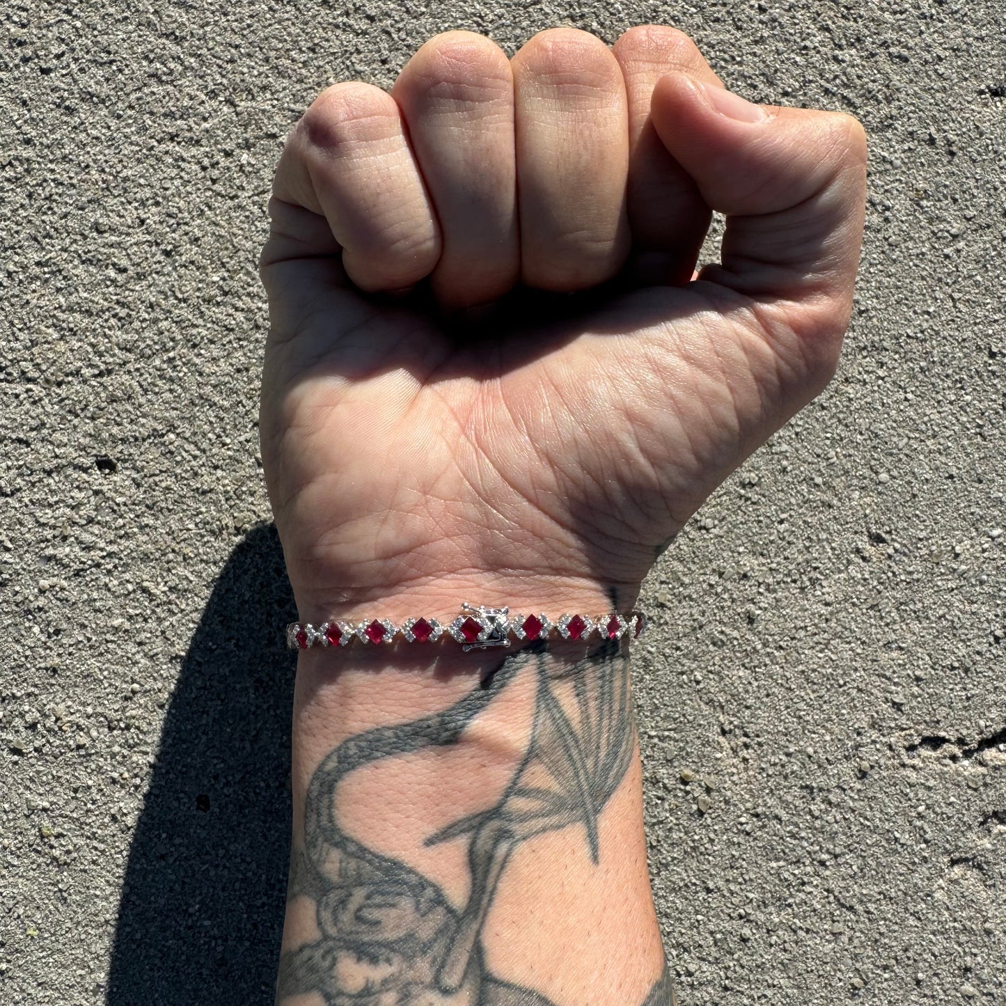 Brand New 14k White Gold 4.8ctw Natural Pigeon Blood Burmese Ruby And 1.5ctw Natural VS Diamond Bracelet (7.25”)