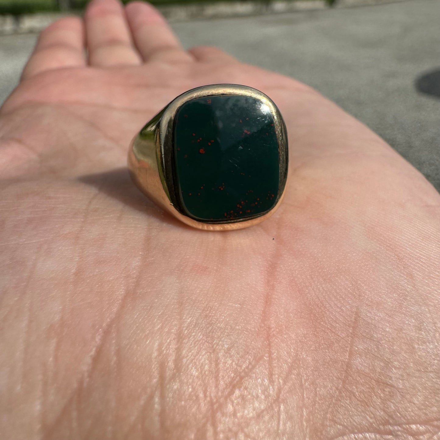 1930’s Bloodstone 10k Yellow Gold Signet Ring (9.25)