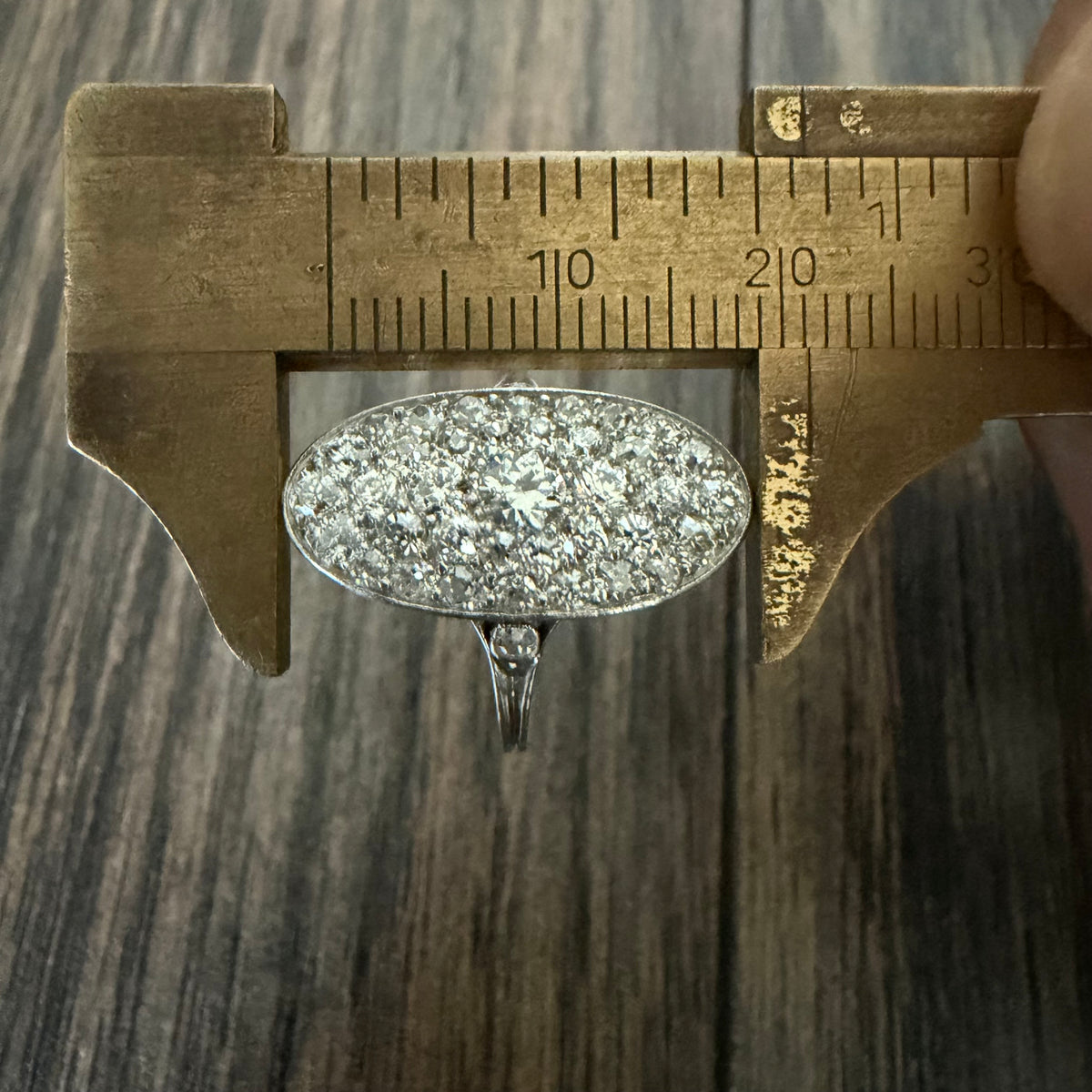 Victorian Solid Platinum 2.25ctw Natural Old Mine Cut Diamond Cluster Oval Navette Ring (7.5)