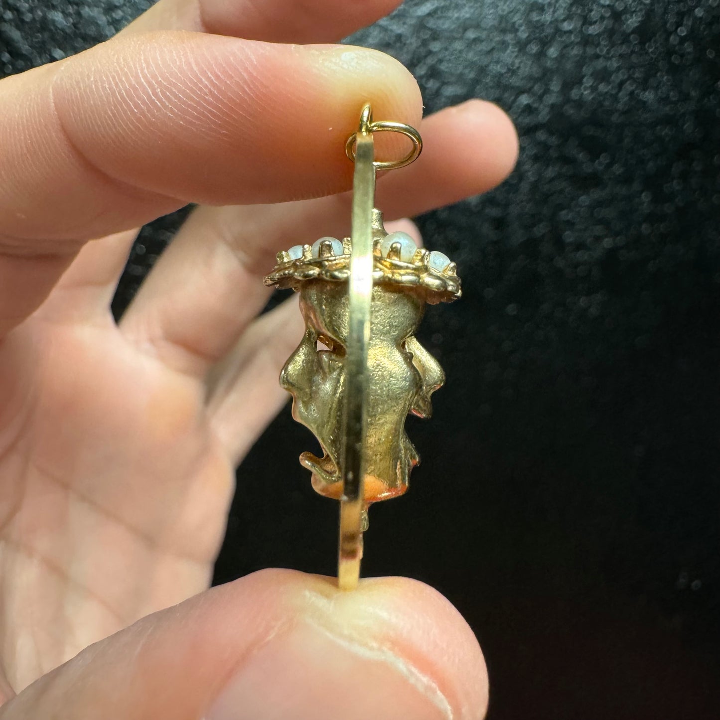 Mid Century 14k Yellow Gold Laugh Now Cry Later Spinner Pendant