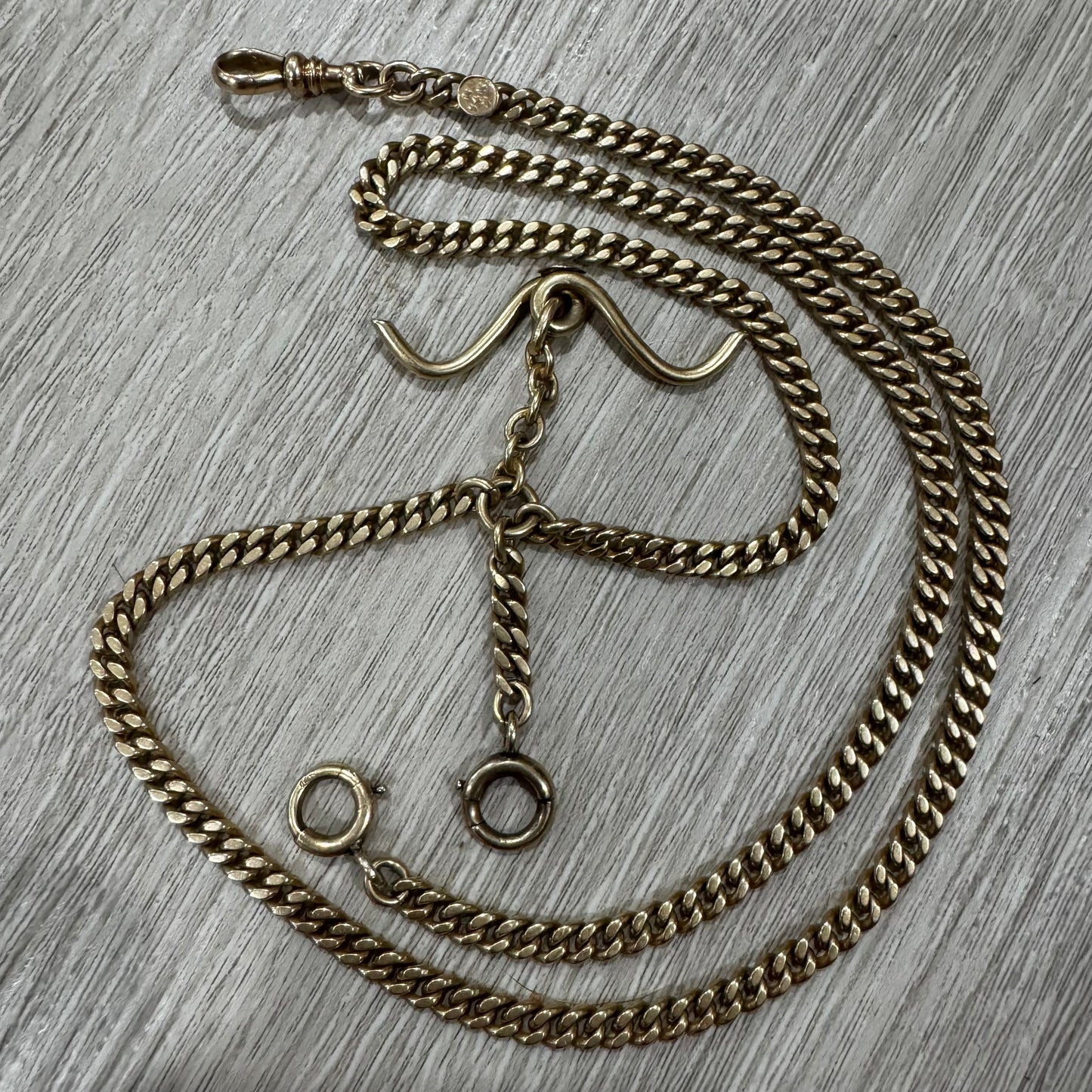 1924 Solid 14k Yellow Gold Double Albert Curb Link Watch Chain Necklace (23”)
