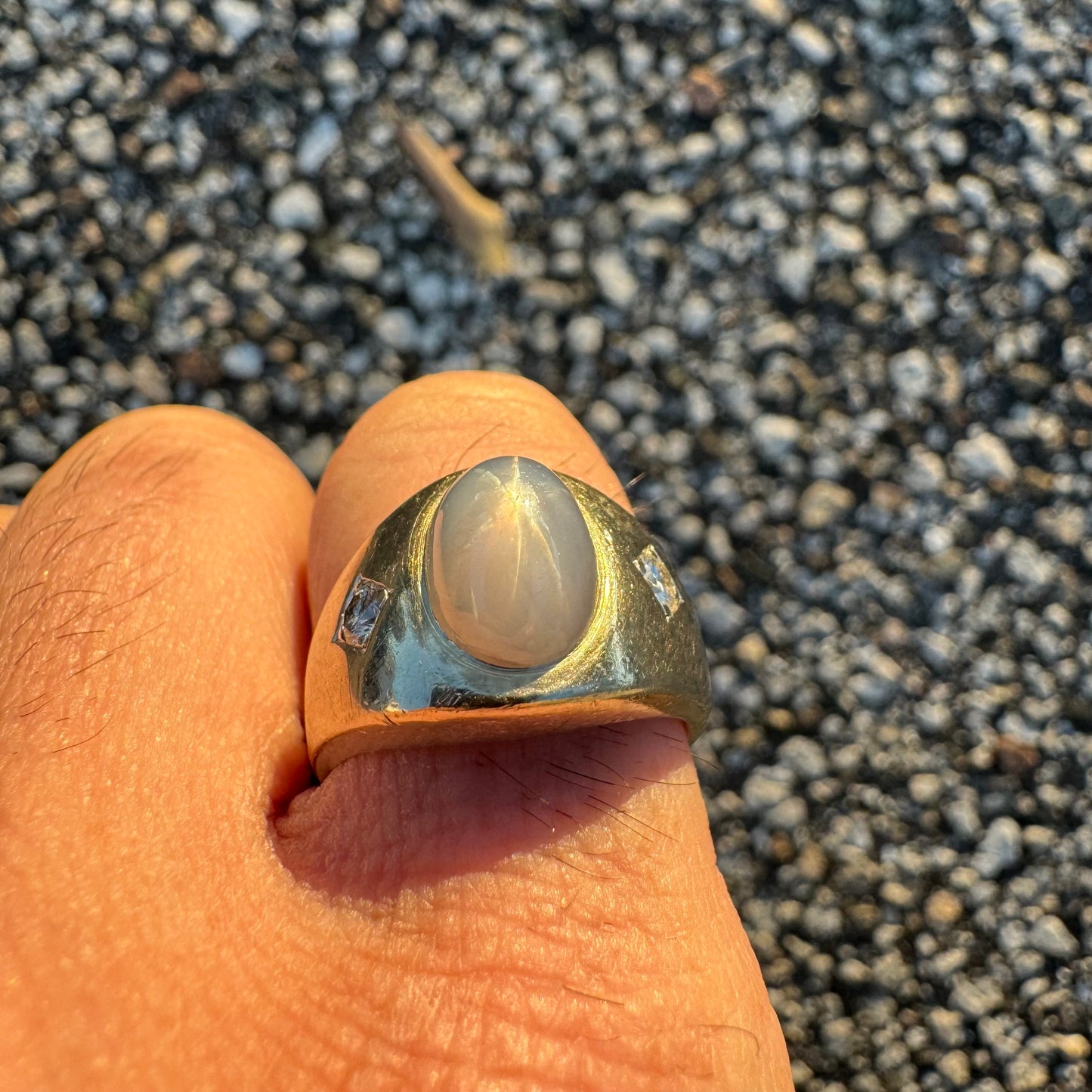 Vintage 14k White Gold Natural 3.00CT Star Sapphire .20CTW Diamond Trilogy Ring (8)
