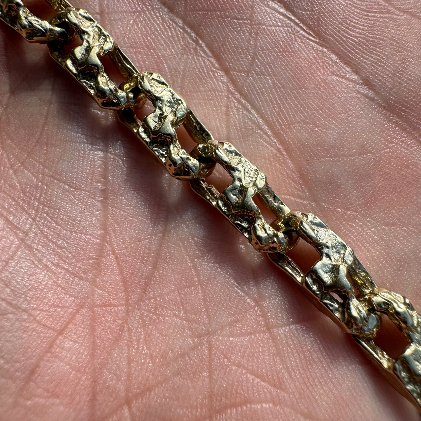 Vintage Solid 14k Yellow Gold Heavyweight Nugget Mariner Link Bracelet (9”)