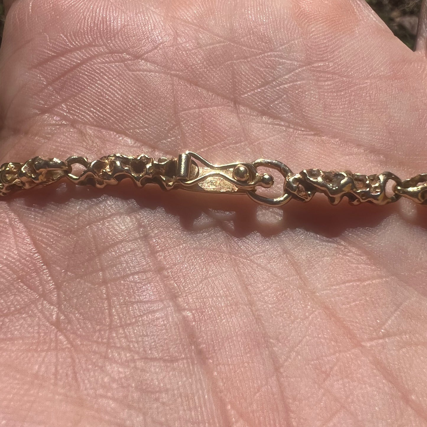 Mid-Century Solid 14k Yellow “Pirate” Gold Freeform Nugget Link Necklace (21”)