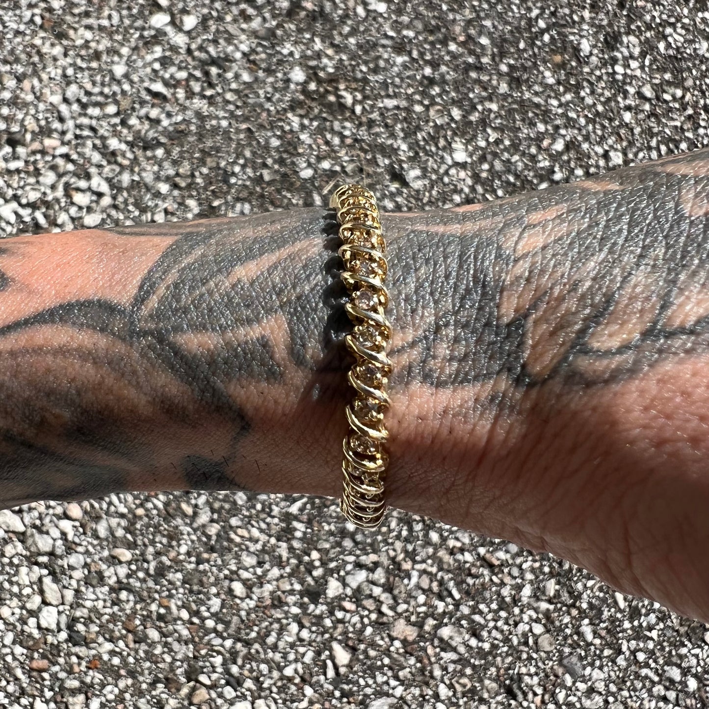 Vintage 14k Yellow Gold Heavyweight 2.0CTW Natural Diamond S-Link Tennis Bracelet (7.35”)