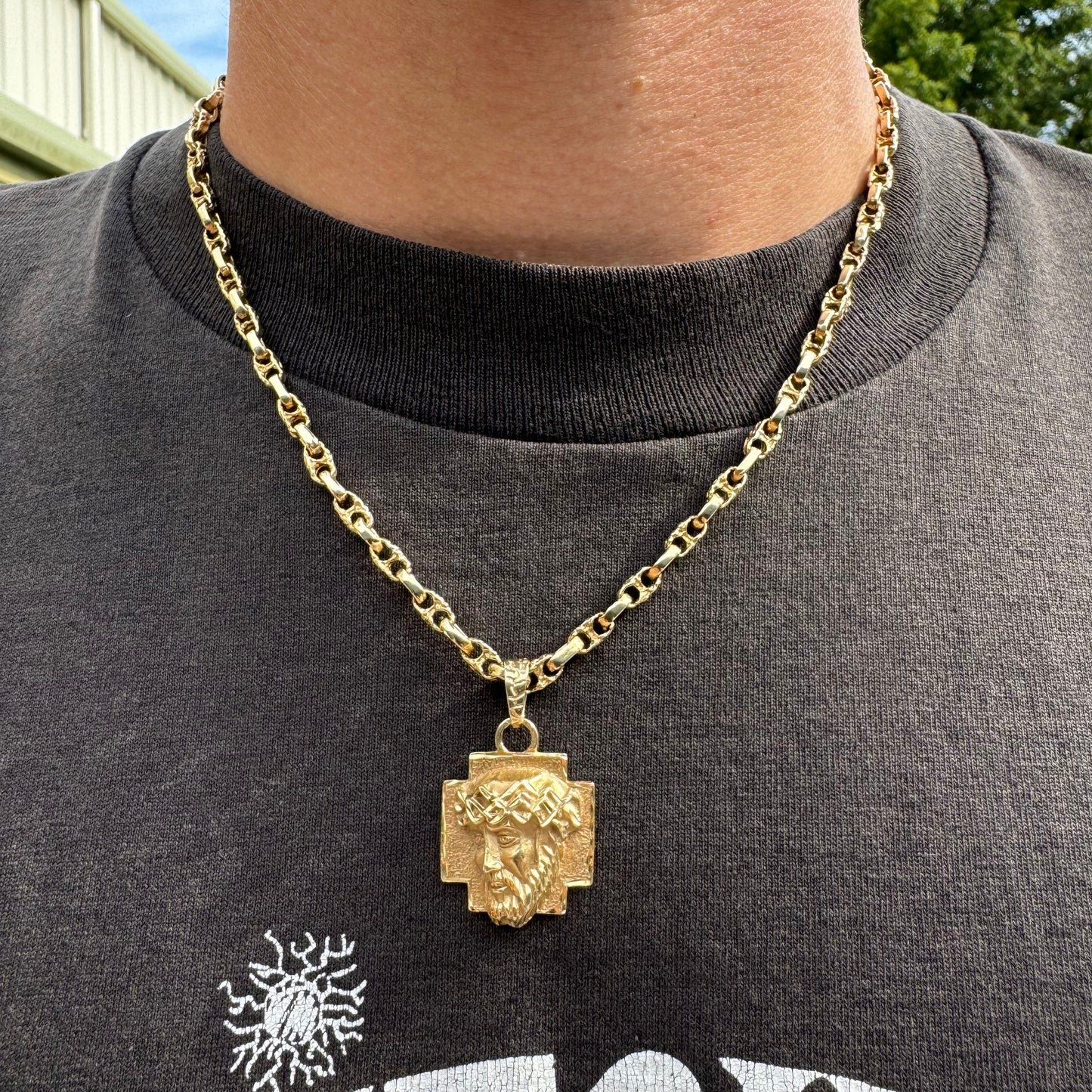 1984 Solid 14k Yellow Gold 3D High Relief Brutalist Jesus Piece Pendant