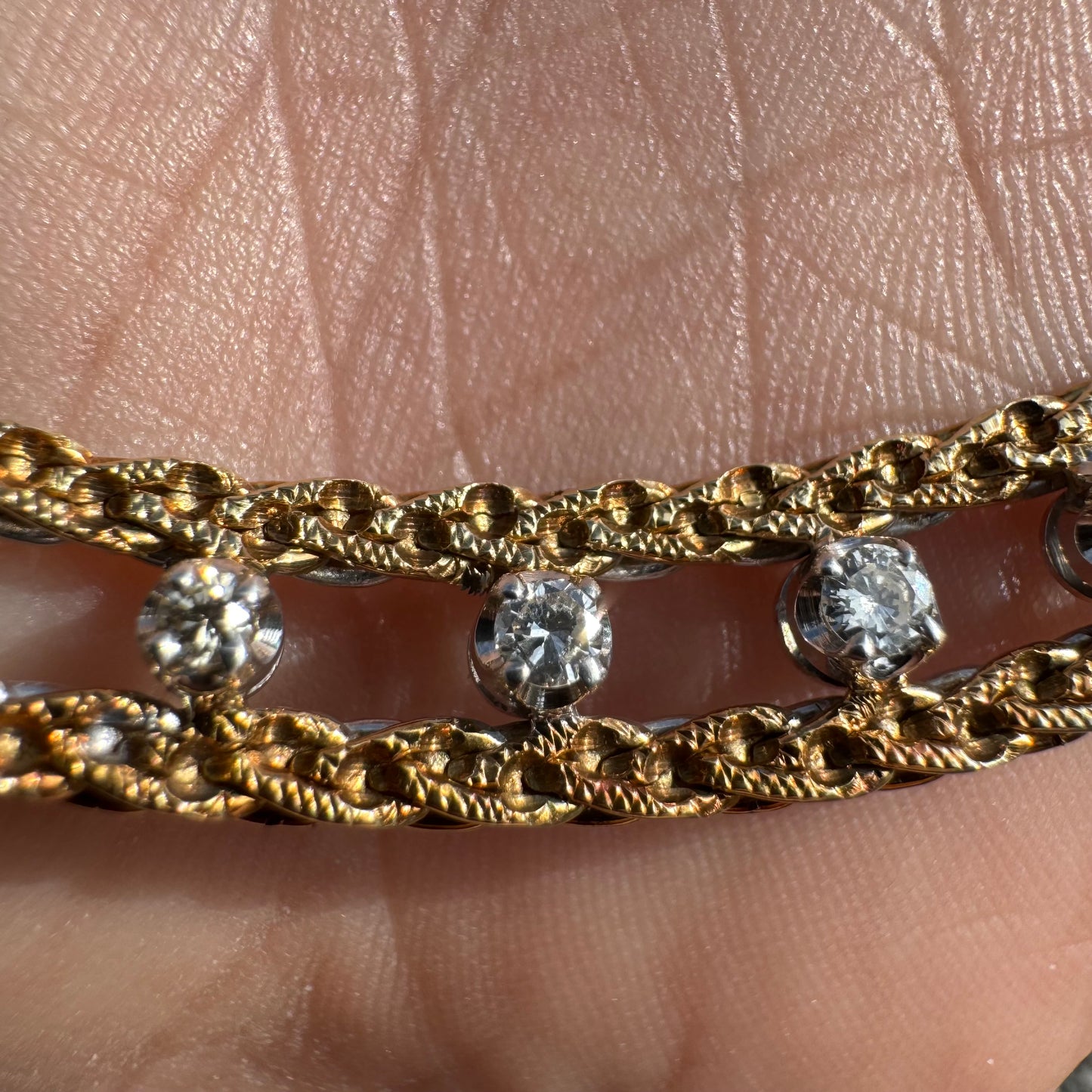Vintage Solid 14k Italian Yellow Gold Floating 1.1CTW VS Quality Natural Diamond Double Row Braided Foxtail Necklace (17”)