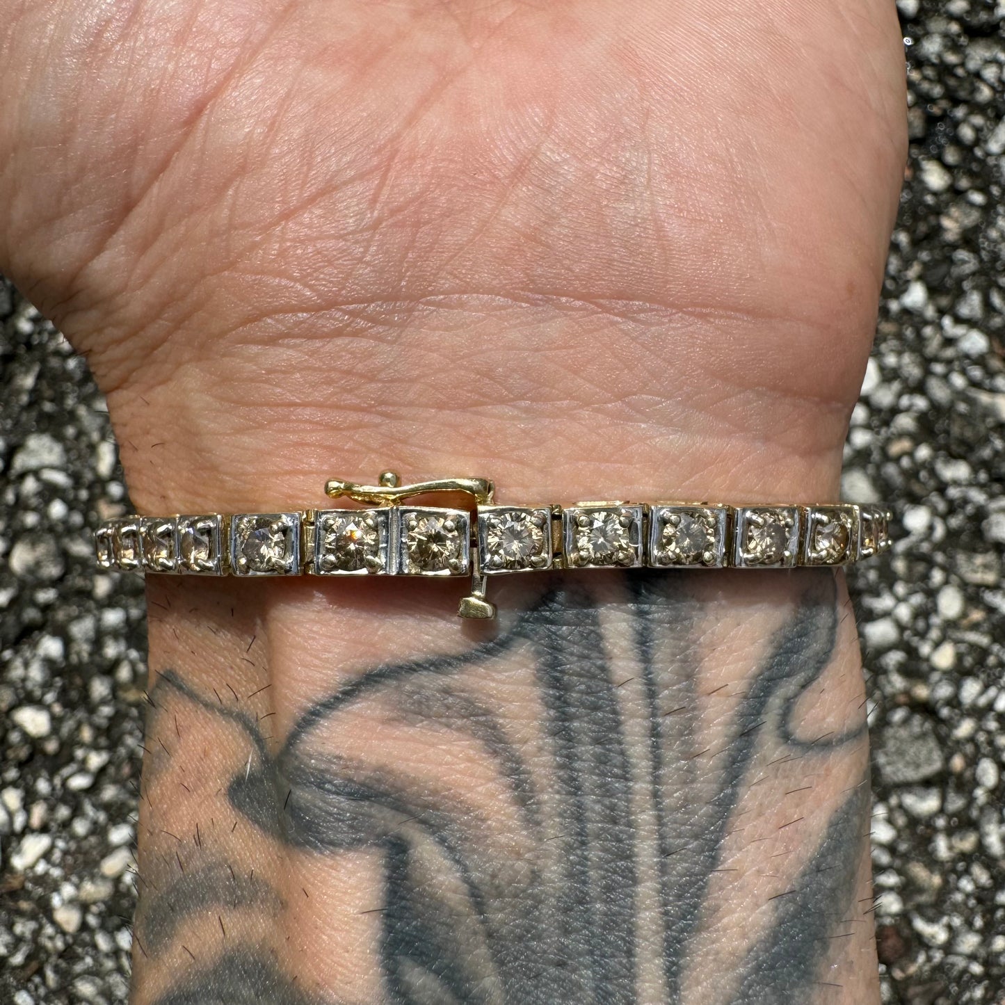 Vintage 5.0ctw Natural Champagne Diamond 14k Gold Tennis Bracelet (7.15”)