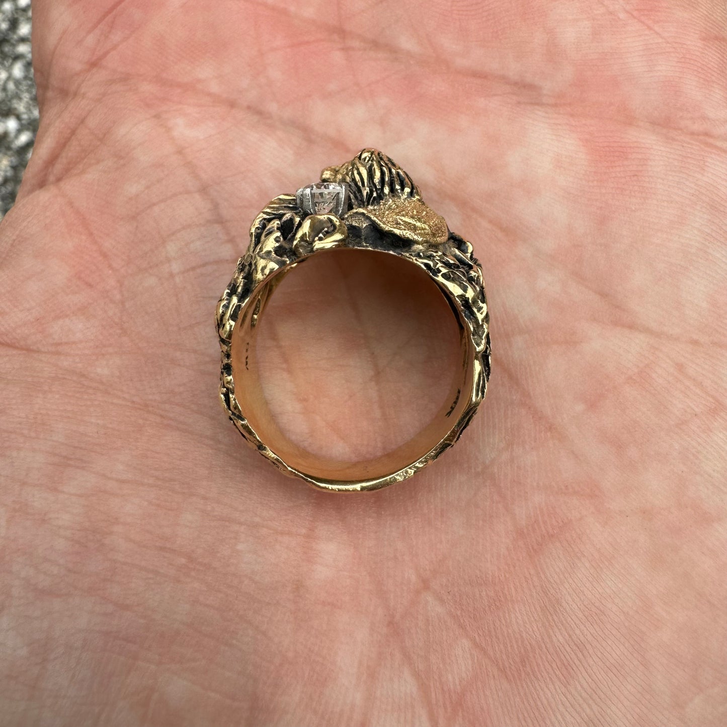 Vintage Solid 14k Yellow Gold .25CT Natural VS Diamond Heavyweight Lion Ring (7.75)