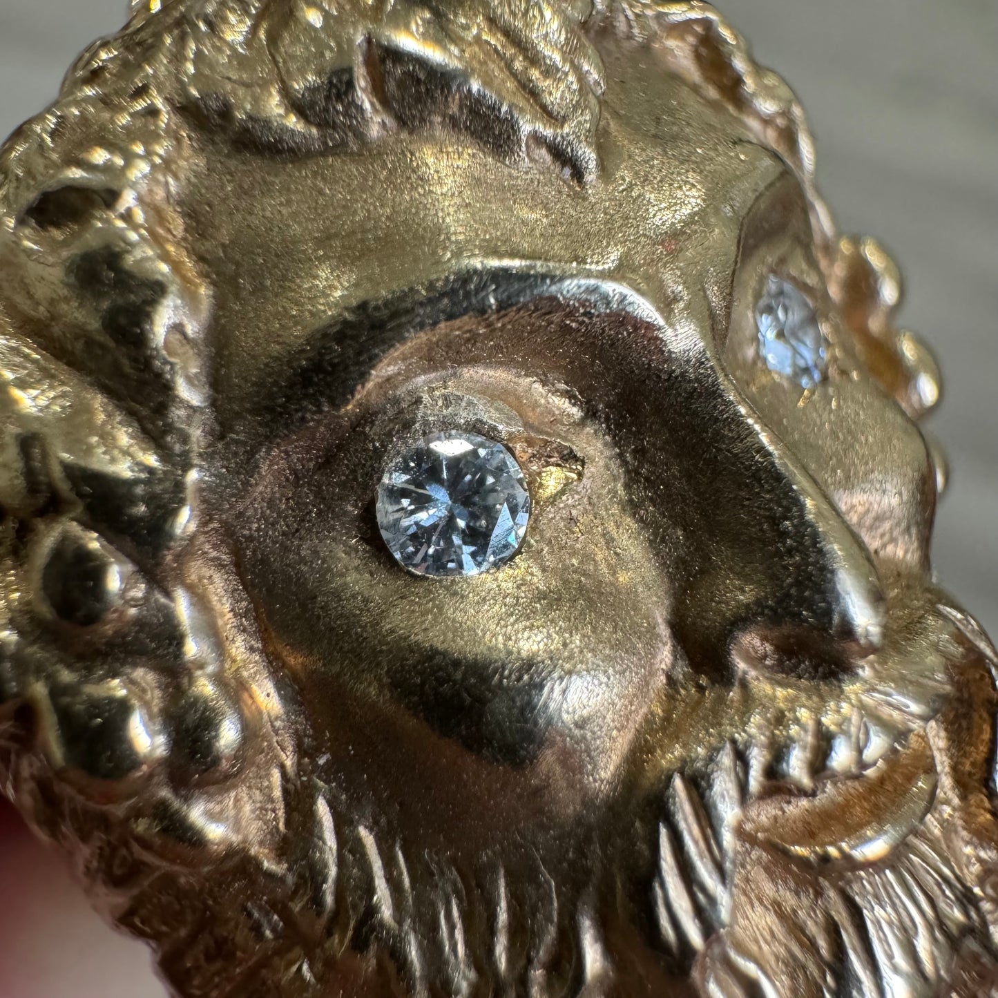 Vintage Custom Made Solid 14k Yellow Gold Natural VS Diamond Heavyweight Dionysus Greek God Ring (11)