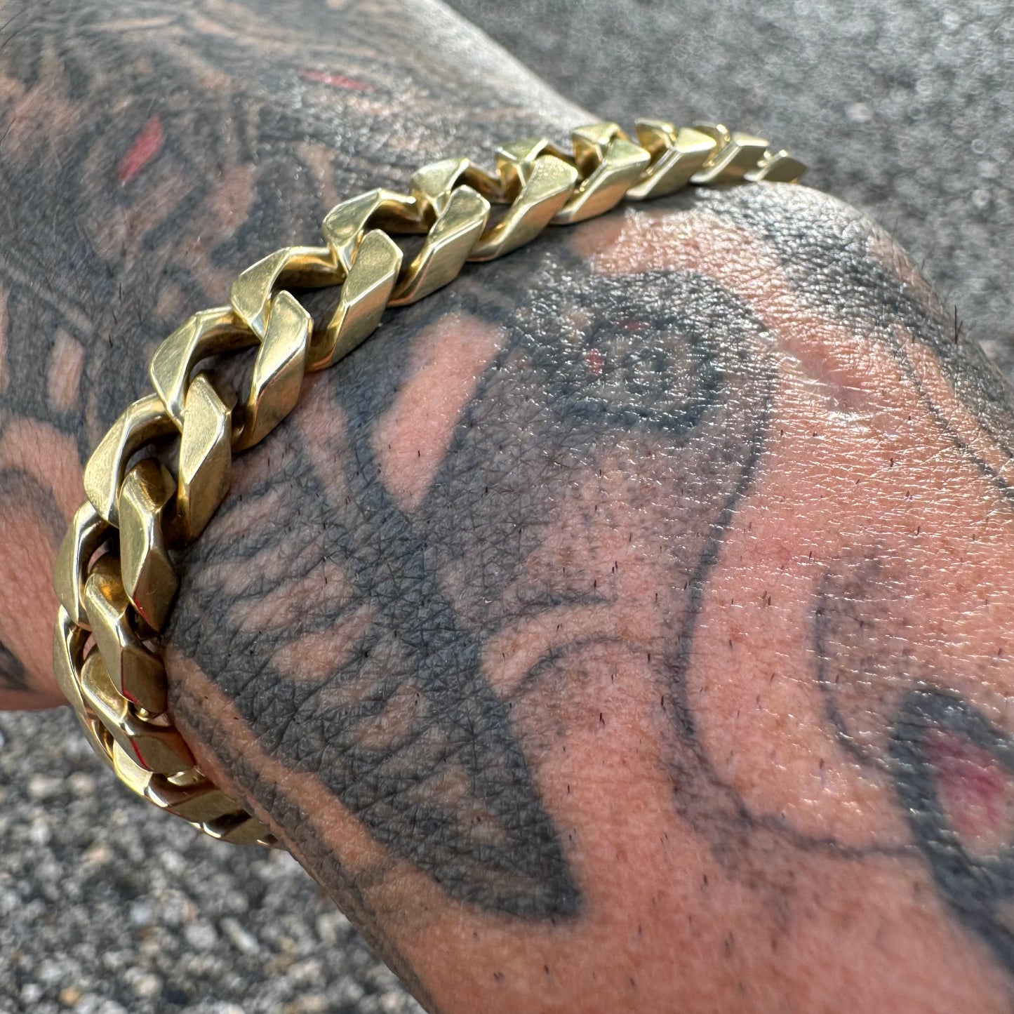 Old School Vintage Solid 14k Yellow Gold Blocked Cuban Link Bracelet (7.75”)
