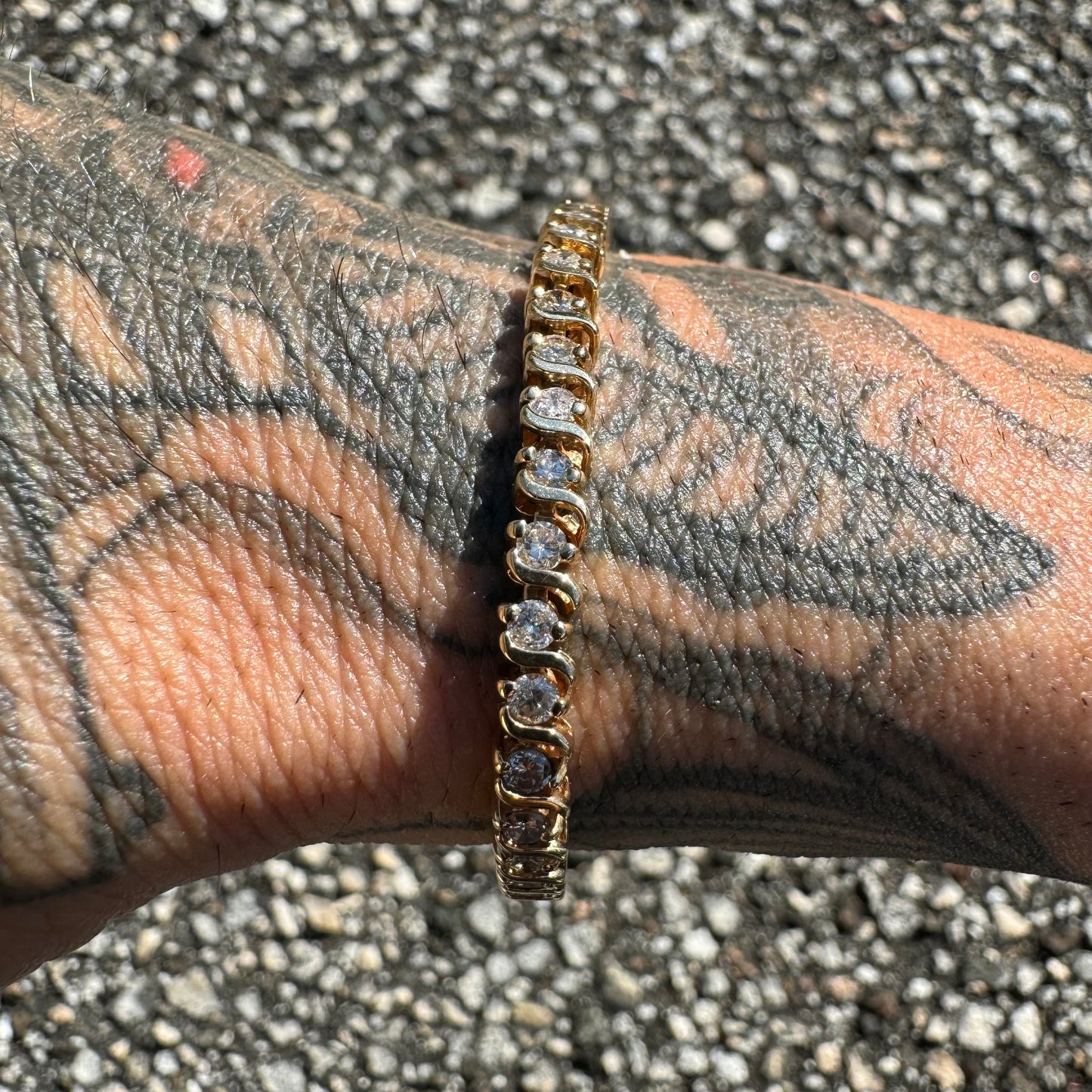 Vintage 14k Yellow Gold 2.25CTW Natural Diamond S-Link Tennis Bracelet (7.4”)