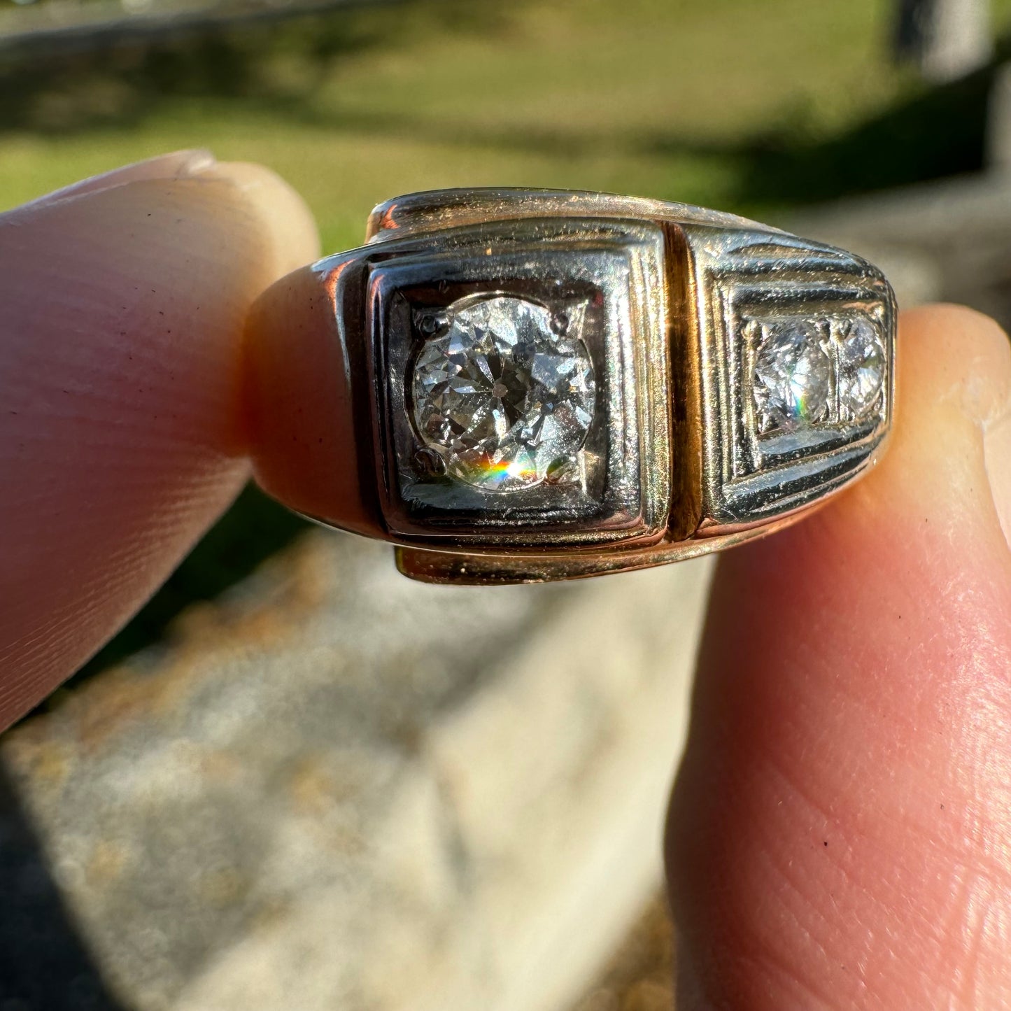 1930’s Art Deco 14k .75CTW Natural VS Quality Old Euro Cut Diamond Gents Ring (8.5)