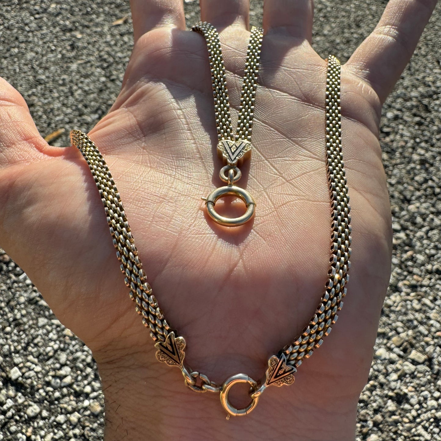Antique Victorian 10k Yellow Gold Black Enamel Necklace (19”)