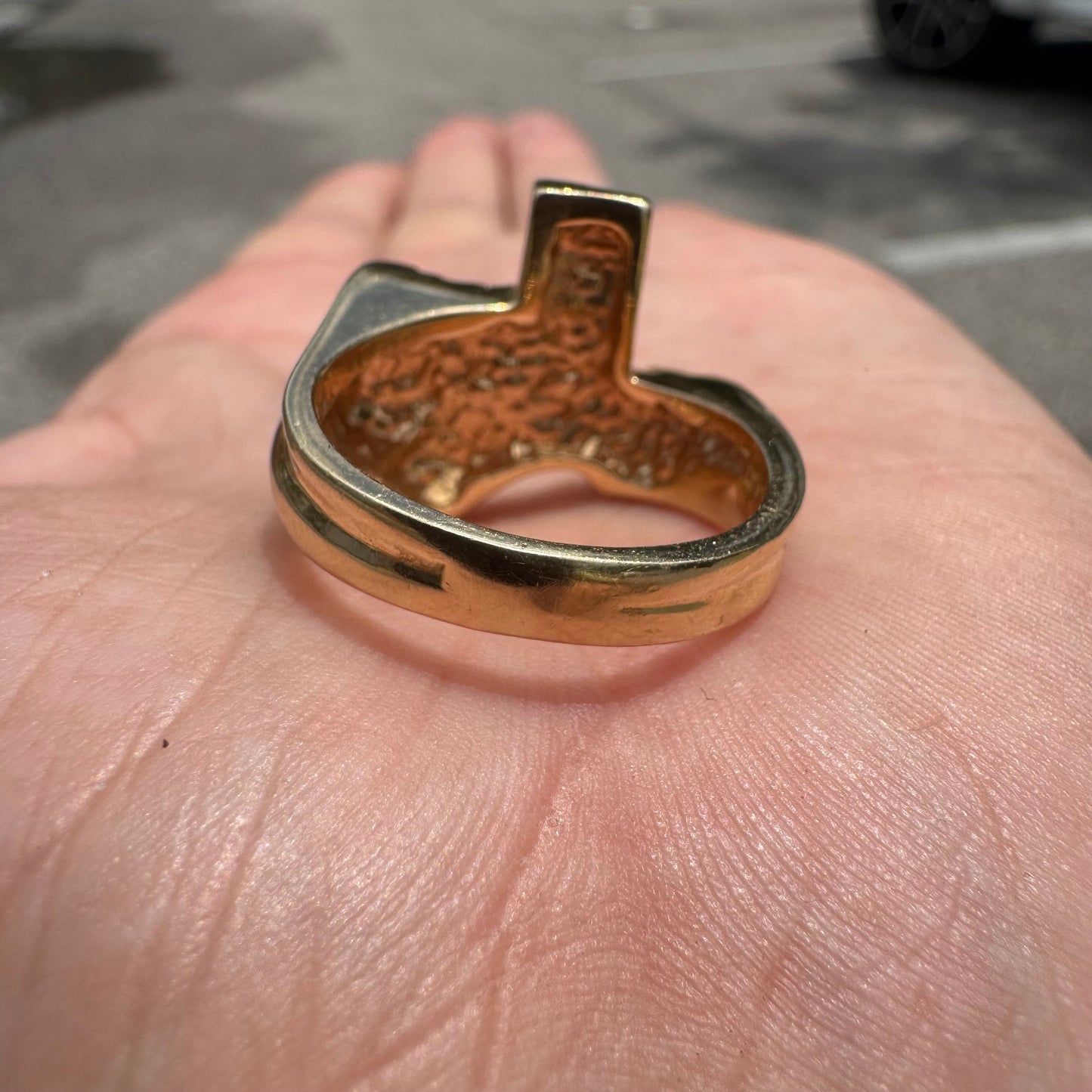 1980’s Solid 14k Yellow Golf Heavyweight Texas Nugget Ring (9.5)