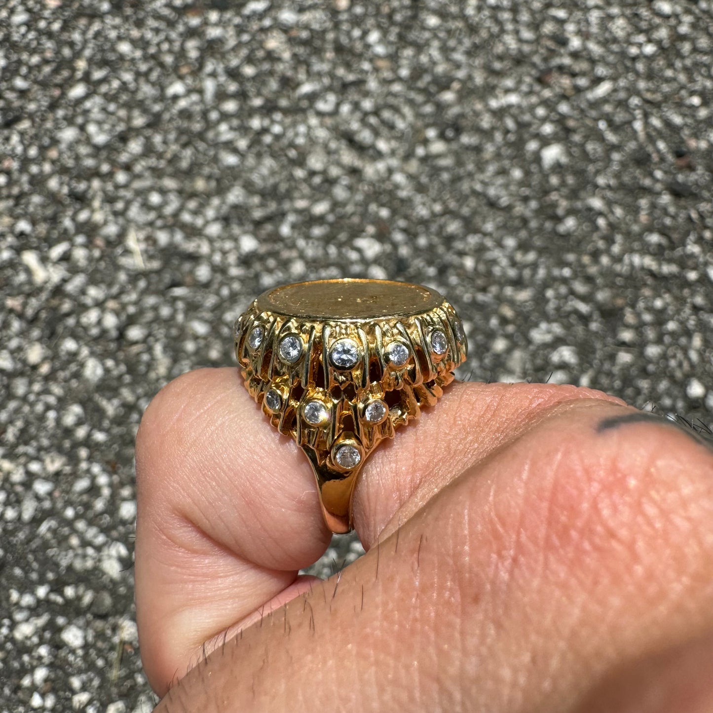 1925 $2.50 Indian Head Gold Coin 14k Yellow Gold 1.25ctw Natural VS Diamond Brutalist Ring (5)