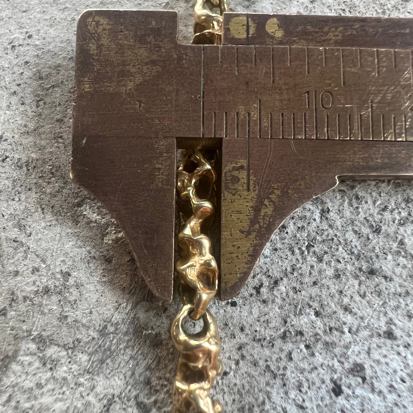 Mid-Century Solid 14k Yellow “Pirate” Gold Freeform Nugget Link Necklace (21”)
