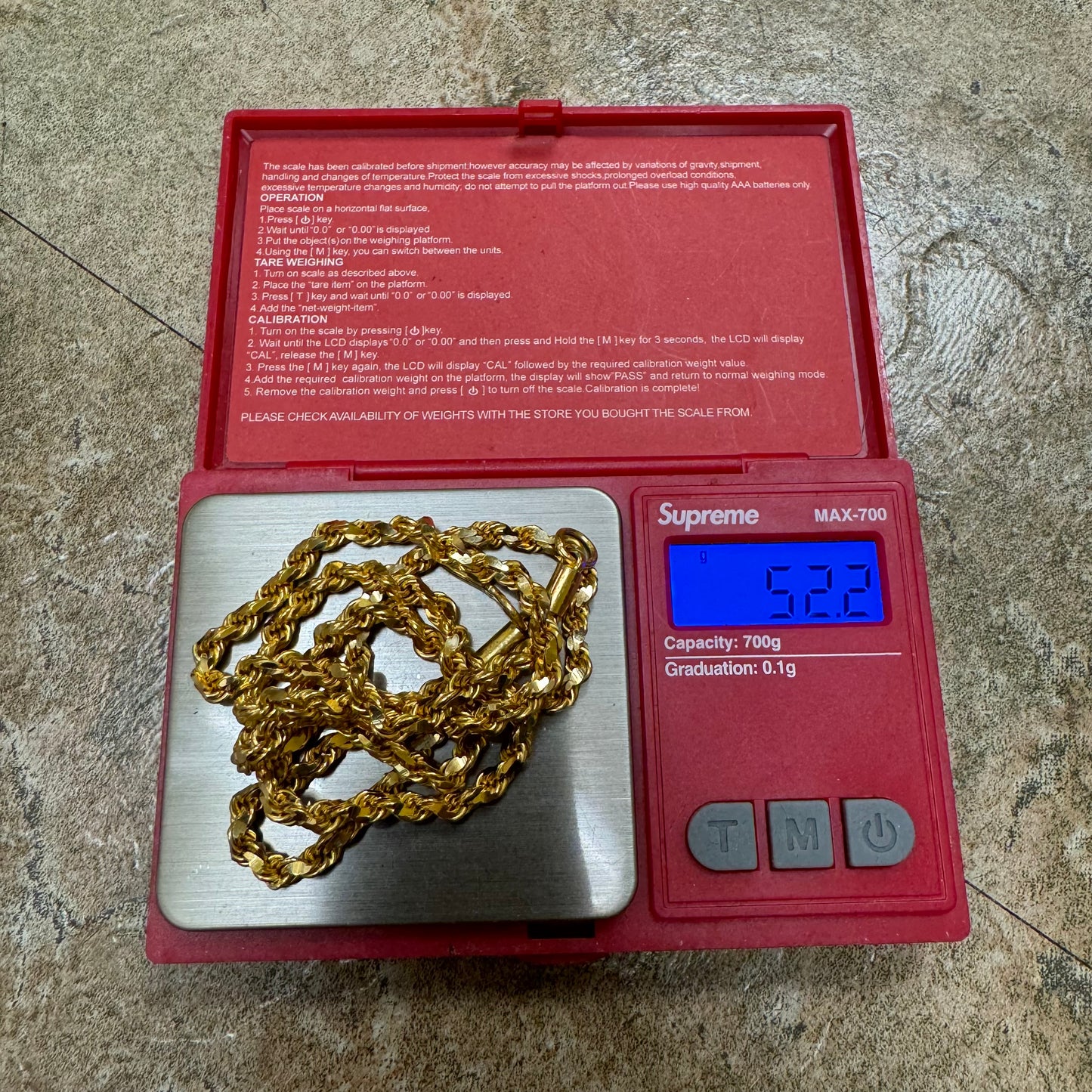 Vintage Solid 22K Yellow Gold Heavyweight Diamondcut Rope Chain Necklace (24”)