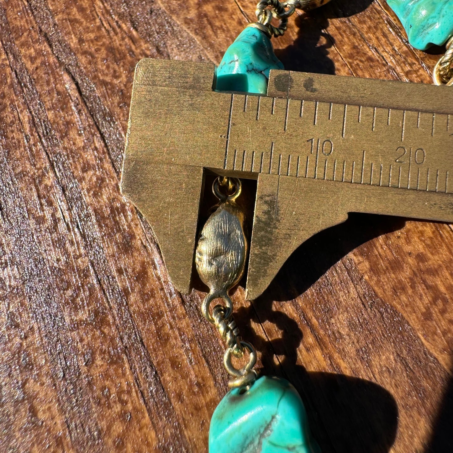 Victorian 18k Yellow Gold Braided Rope Nugget Link Turquoise Bracelet (8.5”)