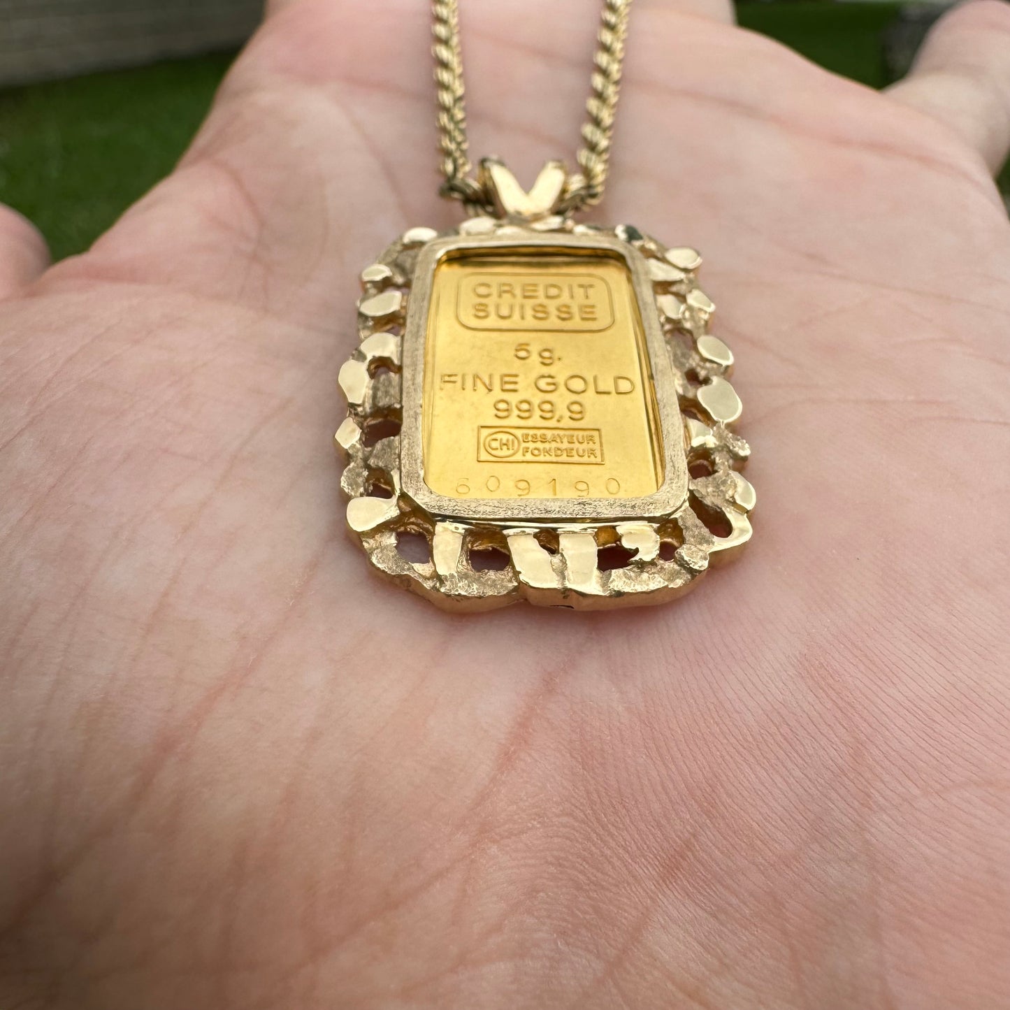 Vintage Pure .999 24k Gold 5g Credit Suisse Nugget Pendant