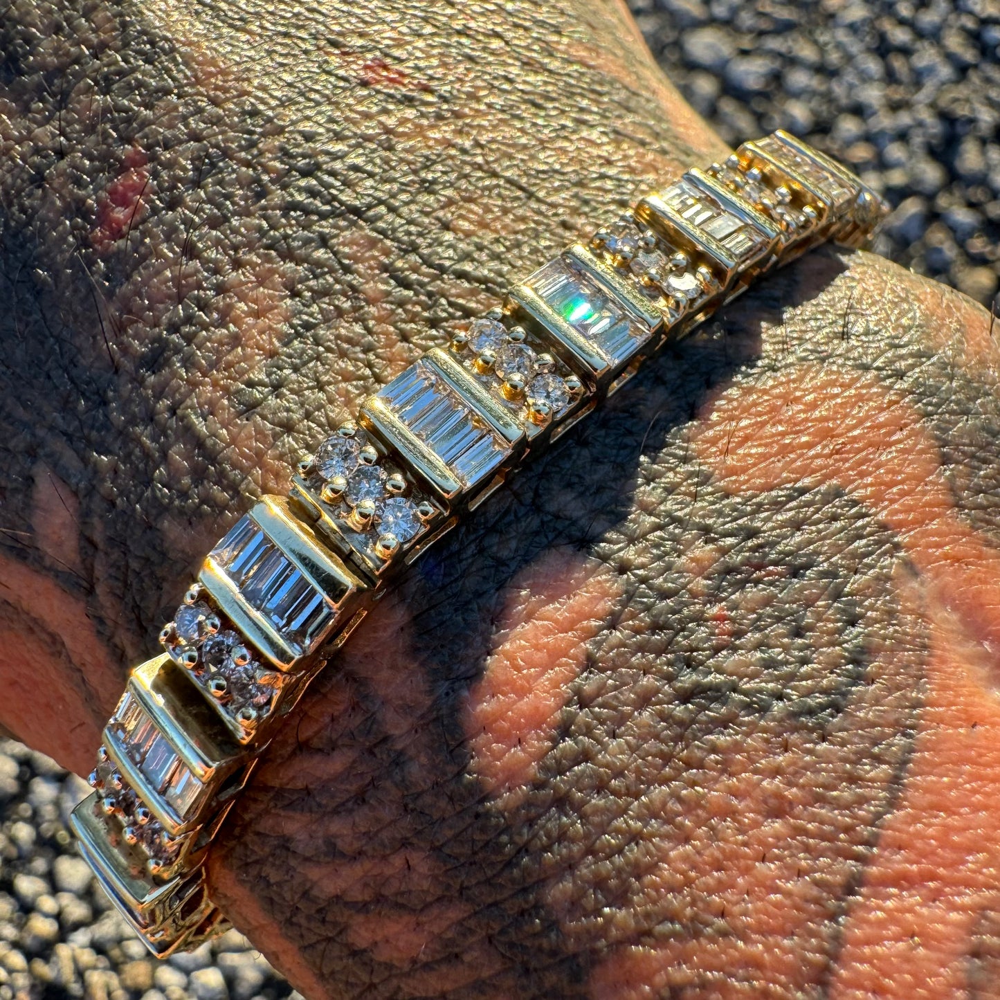 Vintage 5.0CTW Natural Diamond Custom Made 14k Yellow Gold Bracelet (6.75”)