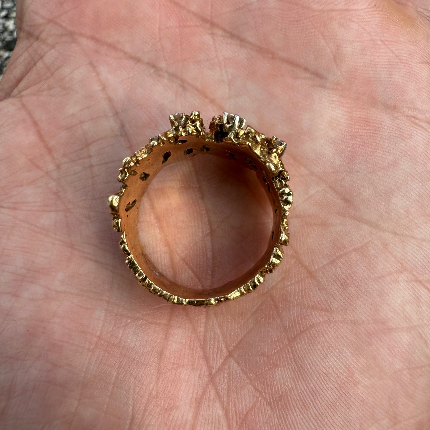 Vintage Solid 14k Yellow Gold Designer Made Heavyweight .50CTW Natural Diamond Cluster Brutalist Ring (10.5)