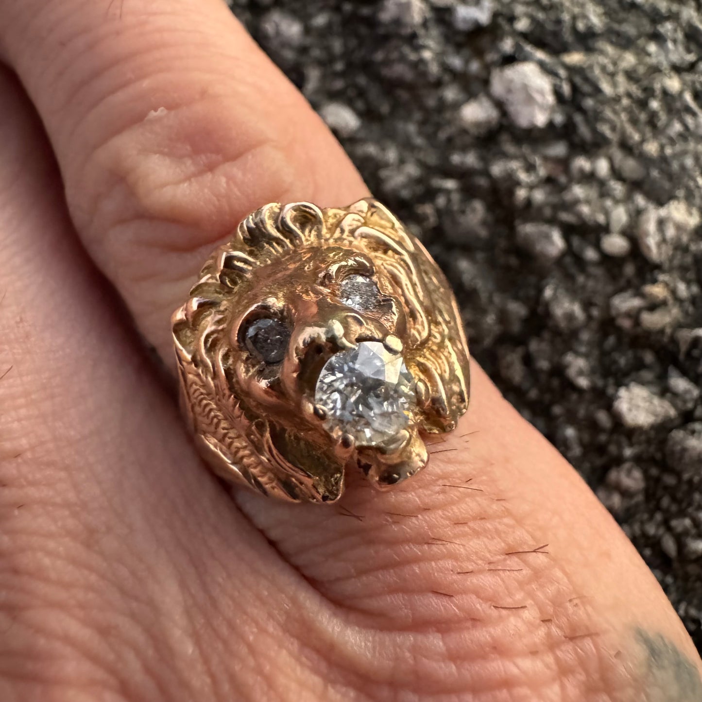 Victorian Era Solid 14k Yellow Gold .50Ct Natural Old Euro Cut Diamond Lion Ring (7.5)
