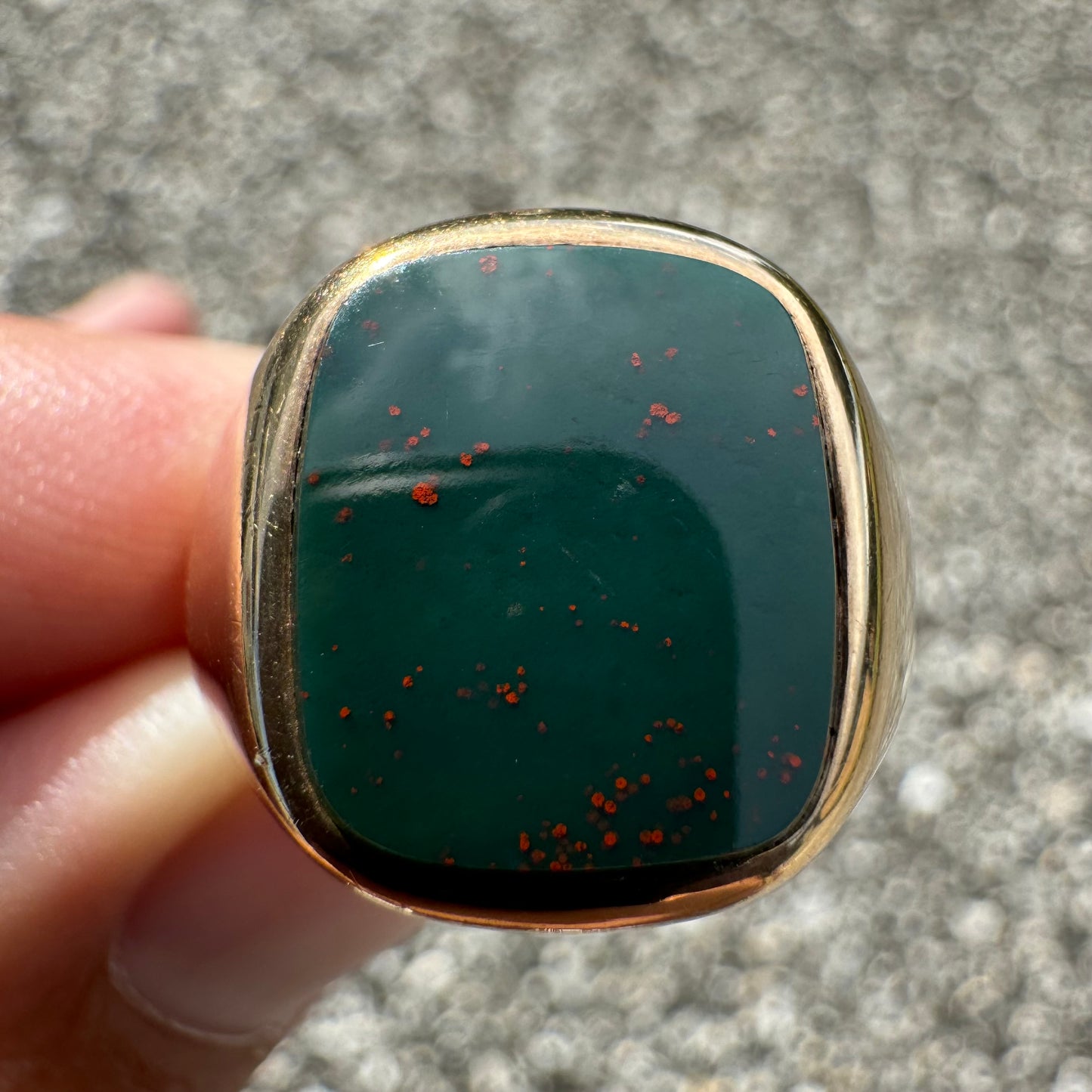 1930’s Bloodstone 10k Yellow Gold Signet Ring (9.25)