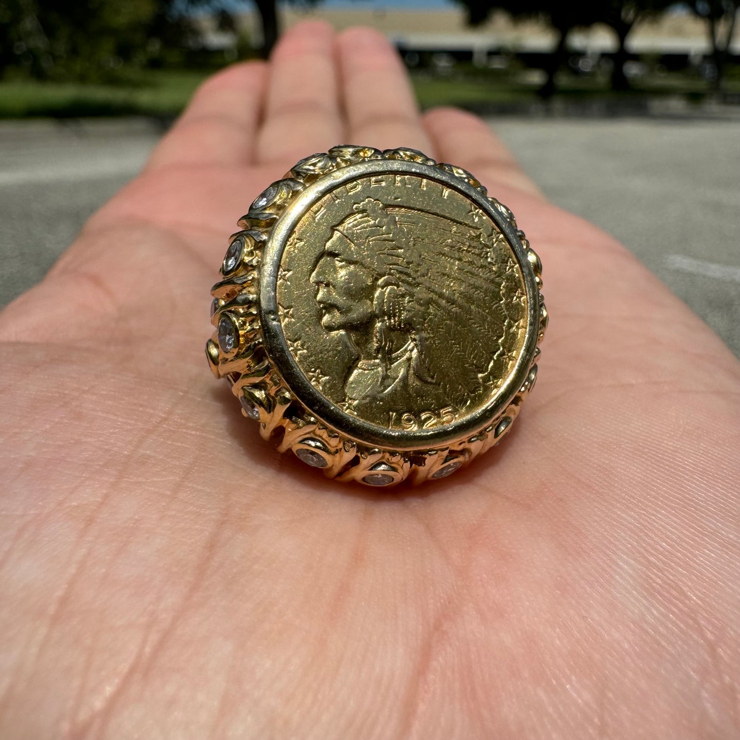 1925 $2.50 Indian Head Gold Coin 14k Yellow Gold 1.25ctw Natural VS Diamond Brutalist Ring (5)