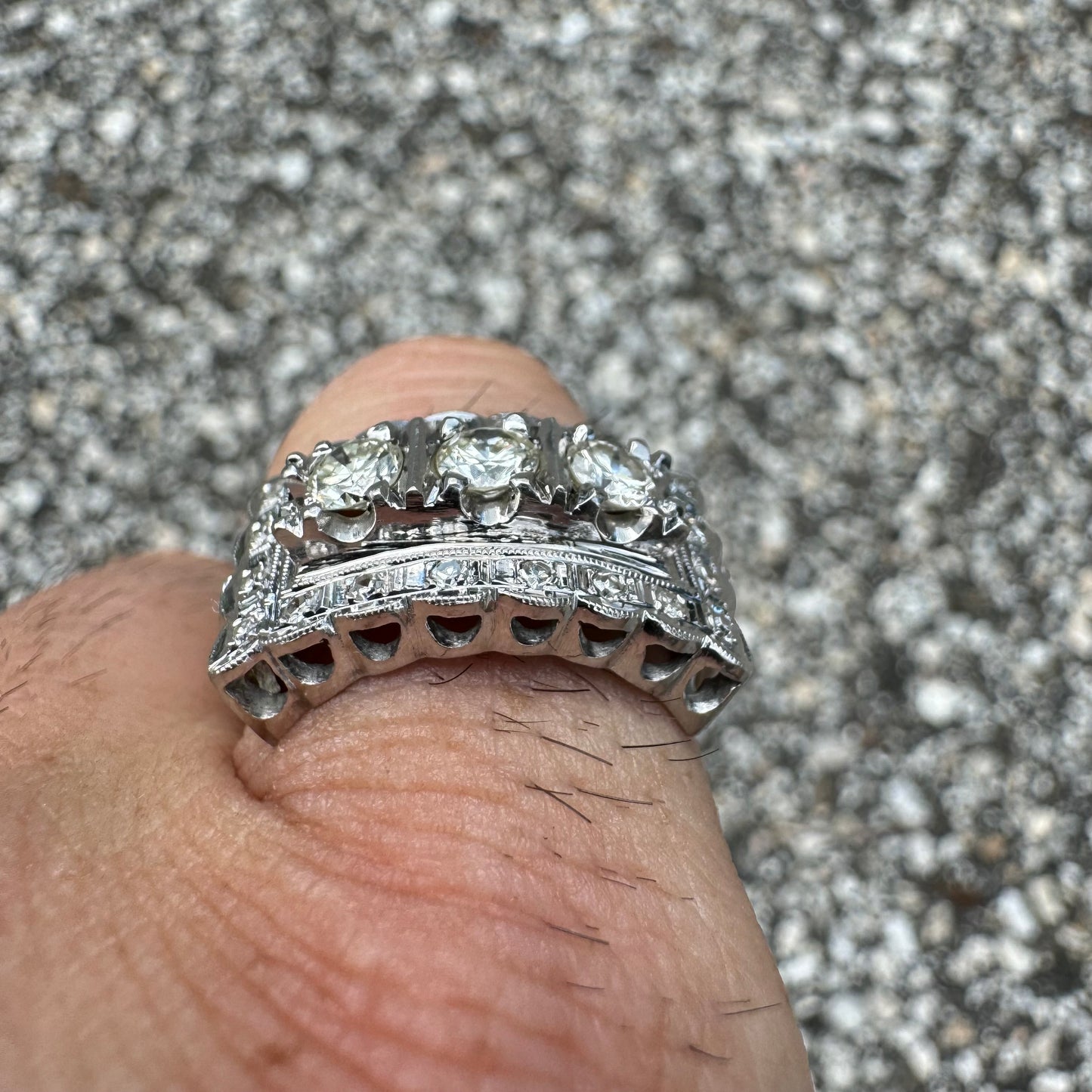 Circa 1930’s-1950’s 14k White Gold .95CTW VS Clarity Natural Diamond Art Deco Ring (5.25)