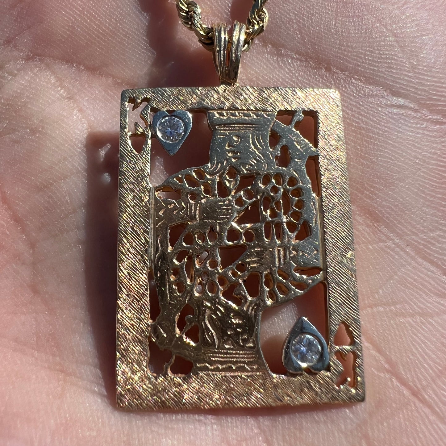 Vintage Custom Made Solid 14k Gold King Of Hearts Pendant