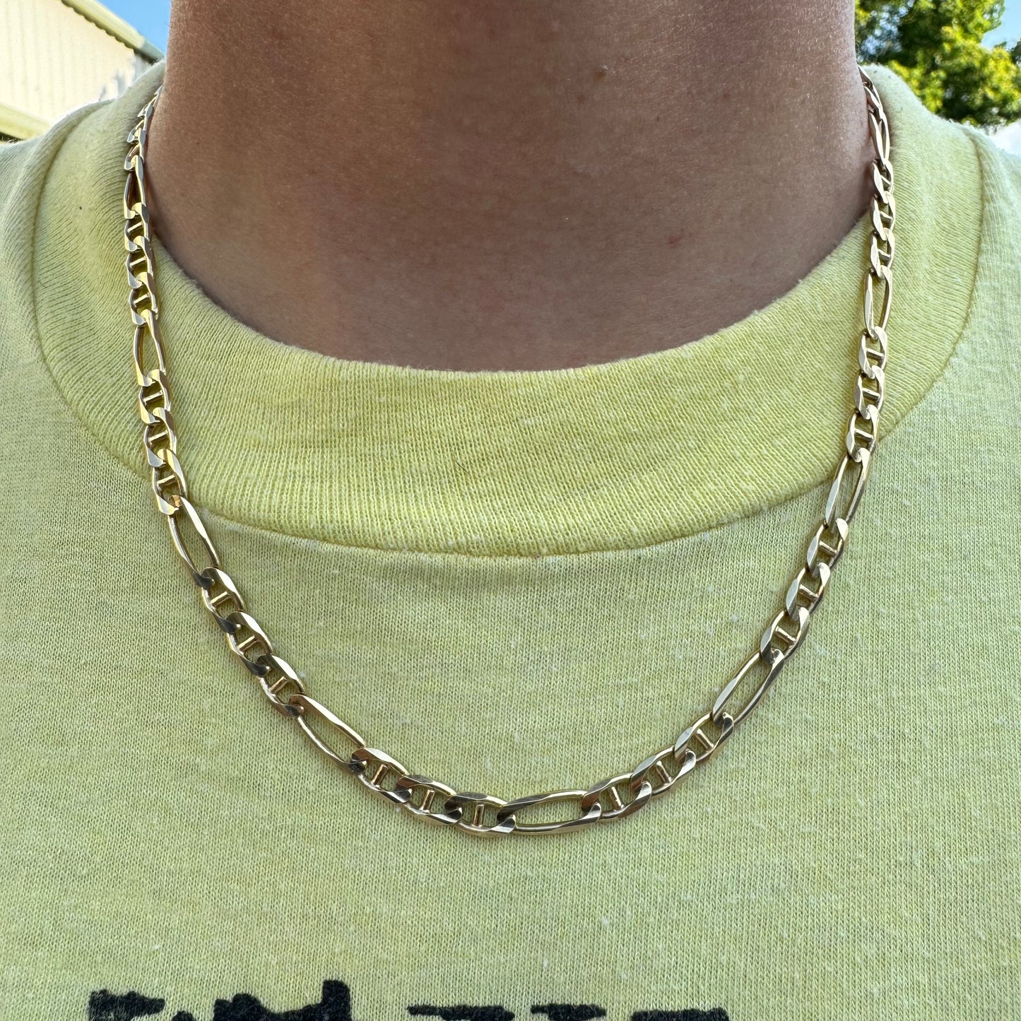 Vintage Solid 14k Yellow Gold Knife-Edged Mariner Figaro Link Necklace (20”)
