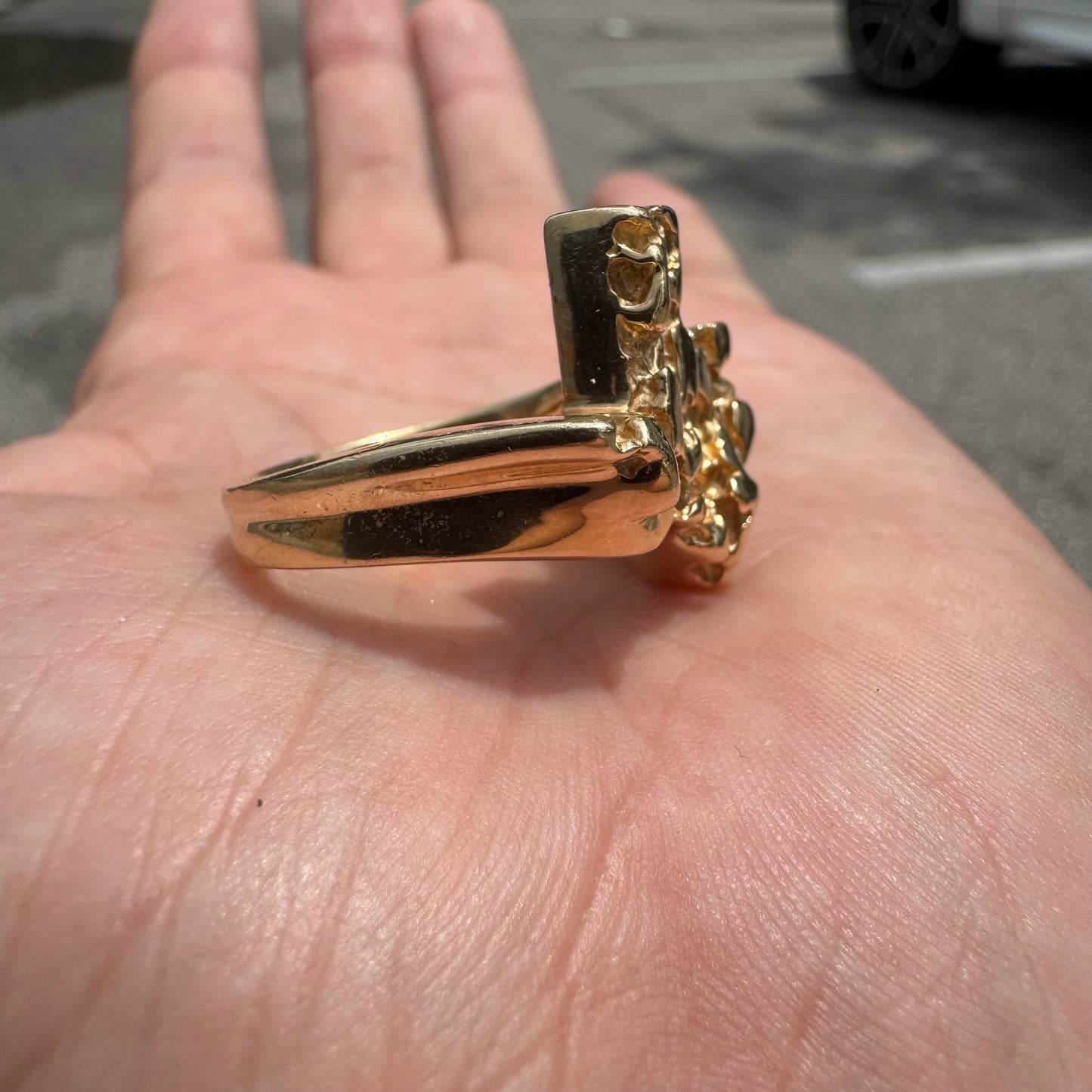 1980’s Solid 14k Yellow Golf Heavyweight Texas Nugget Ring (9.5)