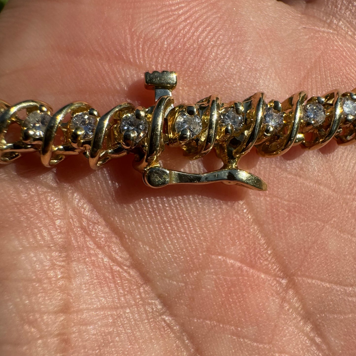 Vintage 14k Yellow Gold 2.0CTW Natural Diamond Tennis Bracelet (7.25”)